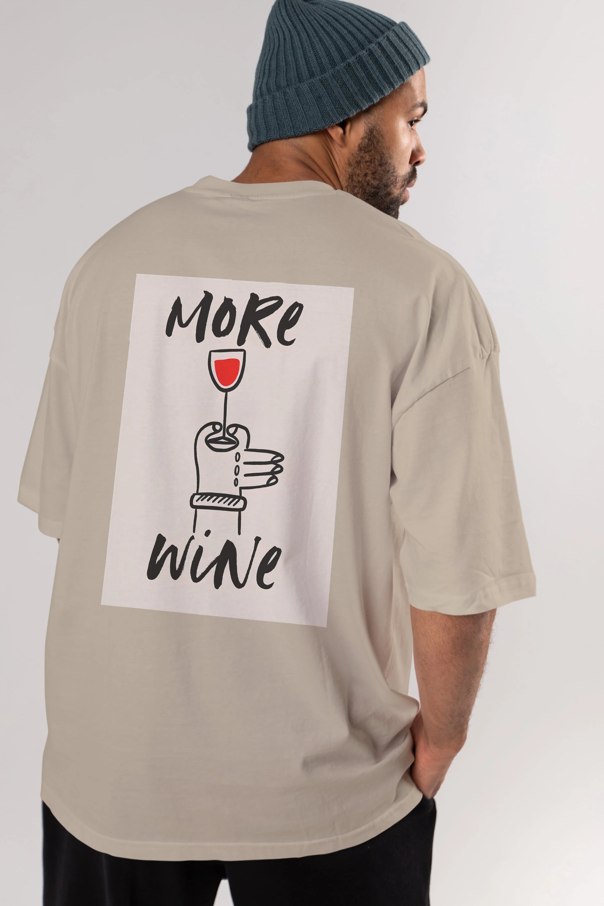 More Wine 2 Arka Baskılı Oversize t-shirt Erkek Kadın Unisex %100 Pamuk Bisiklet Yaka tişort
