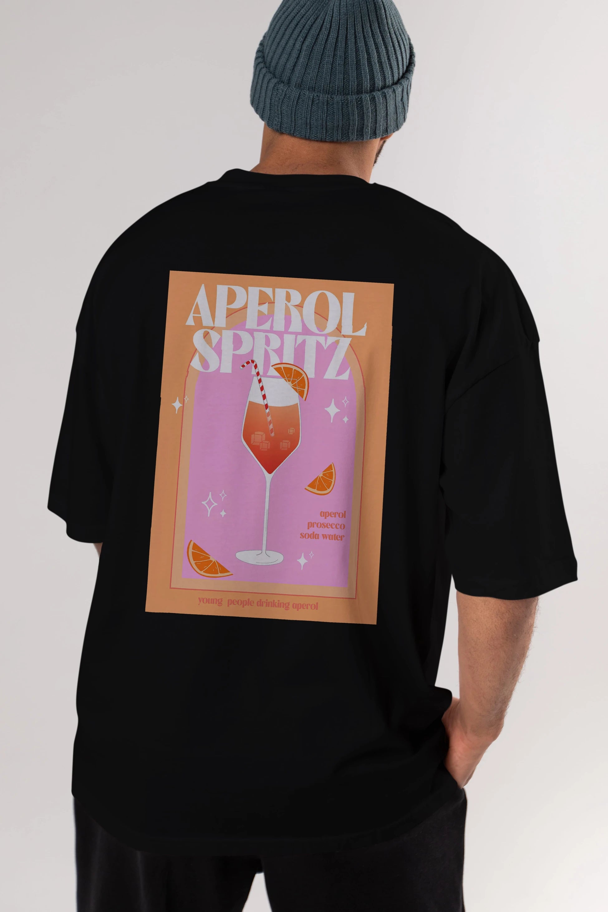 Aperol Spritz 2 Arka Baskılı Oversize t-shirt Erkek Kadın Unisex %100 Pamuk Bisiklet Yaka tişort