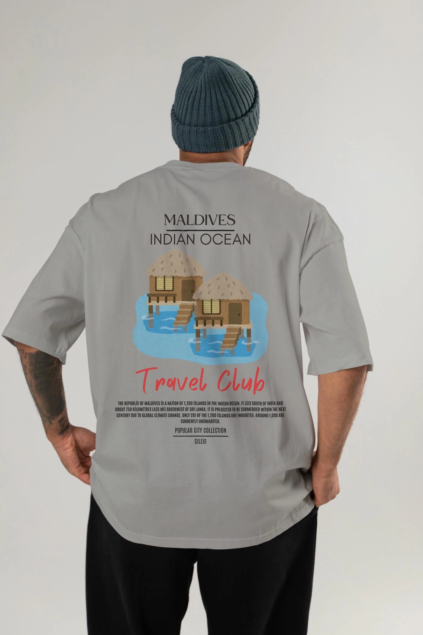 Maldives İndian Ocean Arka Baskılı Oversize t-shirt Erkek Kadın Pamuk Bisiklet Yaka tişort