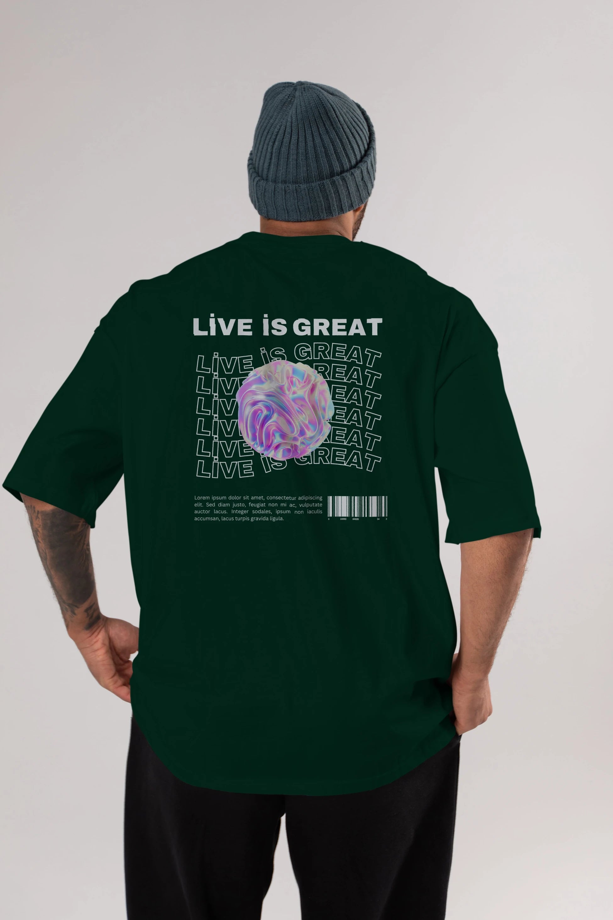 Live is Great Yazılı Arka Baskılı Oversize t-shirt Erkek Kadın Unisex
