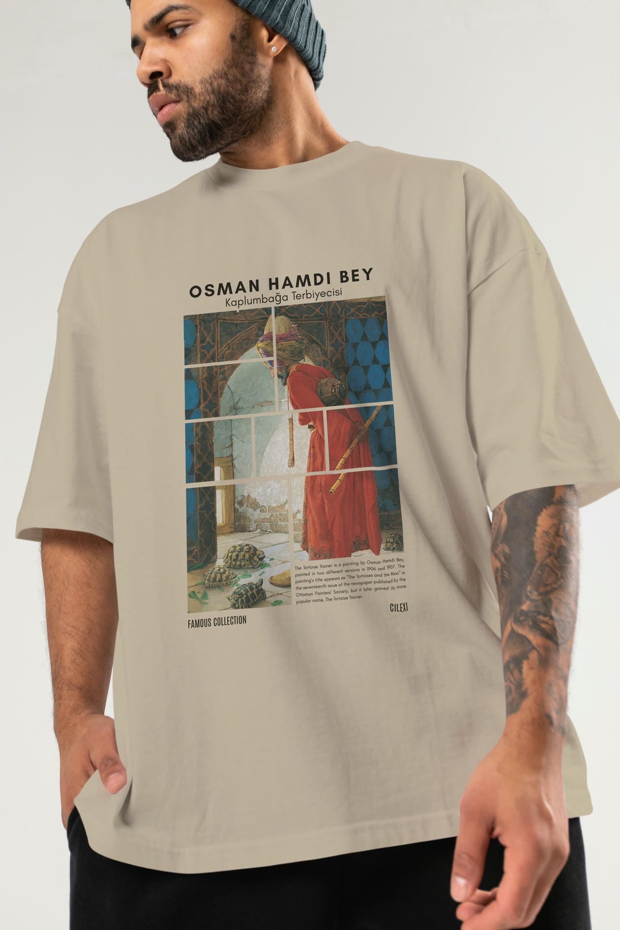 Osman Hamdi Bey ön Baskılı Oversize t-shirt Erkek Kadın Bisiklet Yaka Pamuk tişort