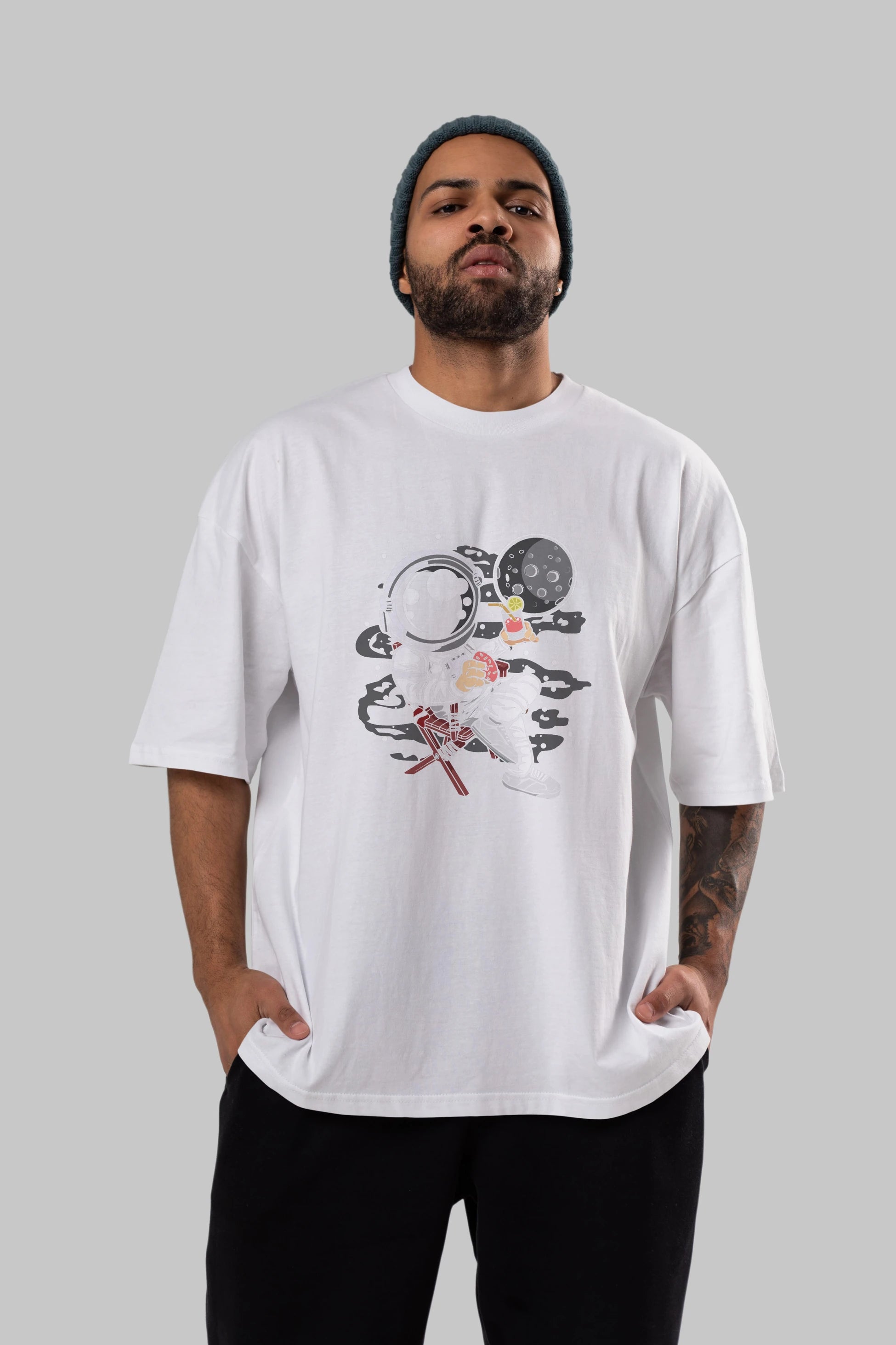 Holiday Astronaut Ön Baskılı Oversize t-shirt Erkek Kadın Unisex