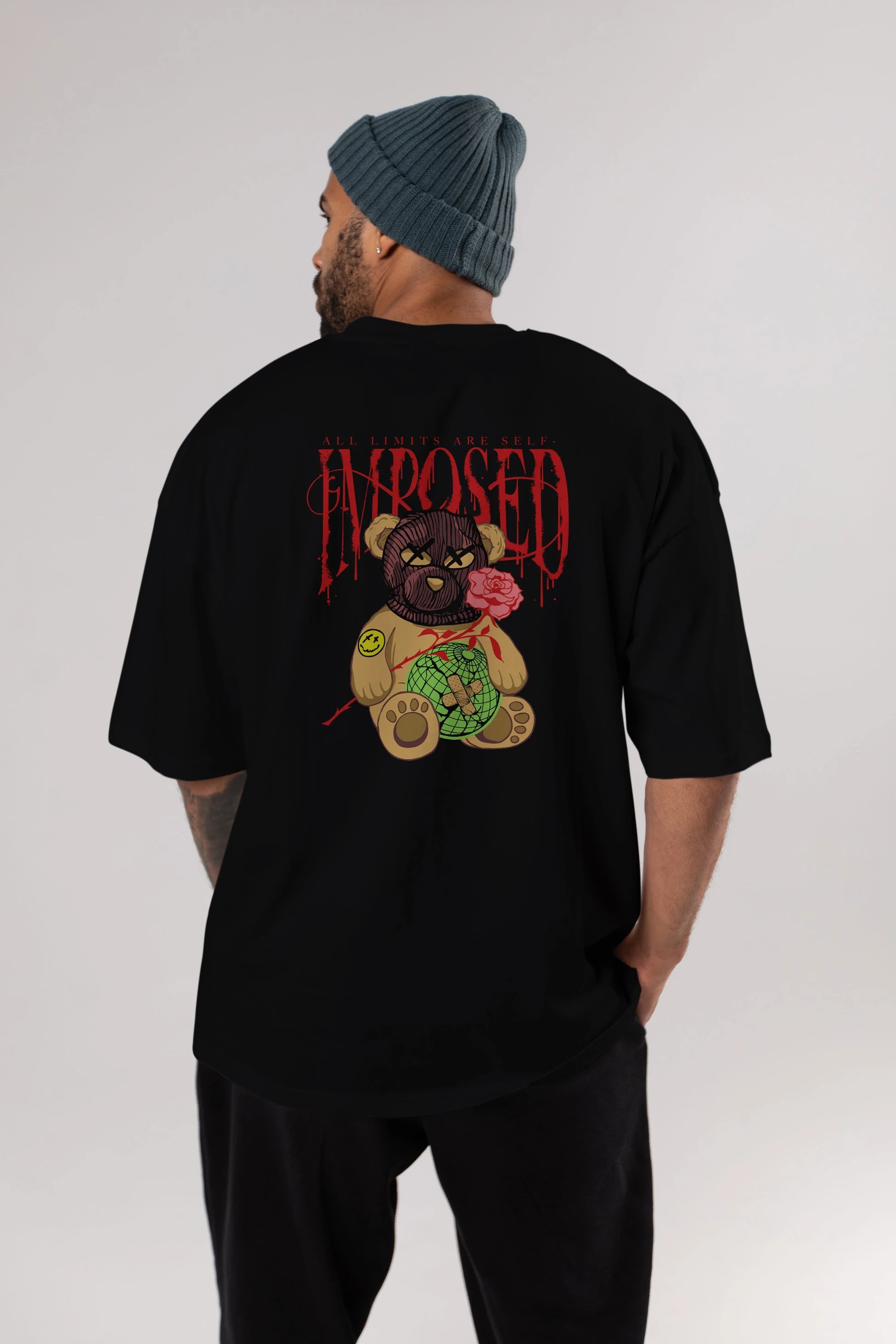 All Limits Bear Arka Baskılı Oversize t-shirt Erkek Kadın Unisex