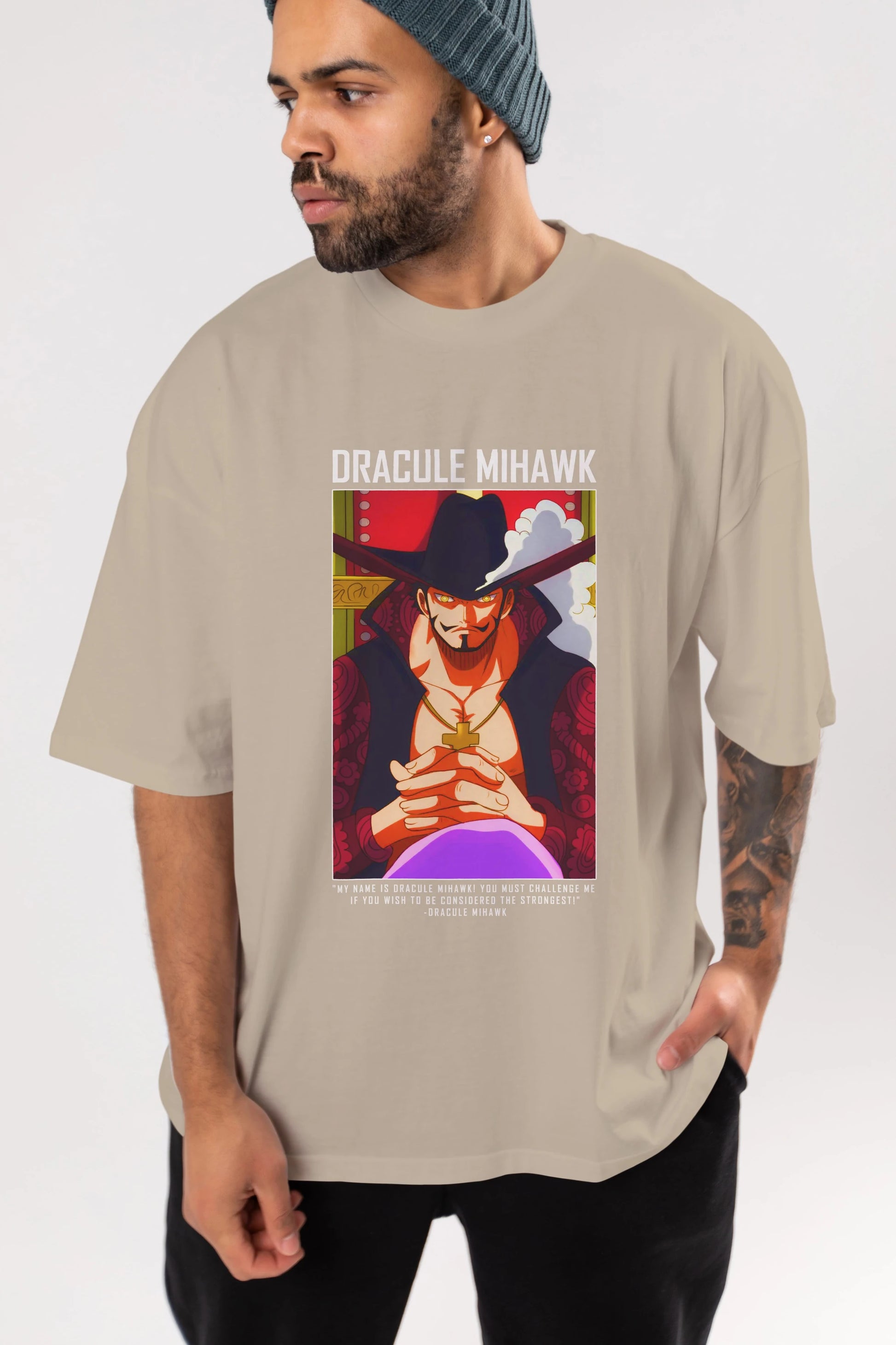 Dracule Mihawk Anime Ön Baskılı Oversize t-shirt Erkek Kadın Unisex