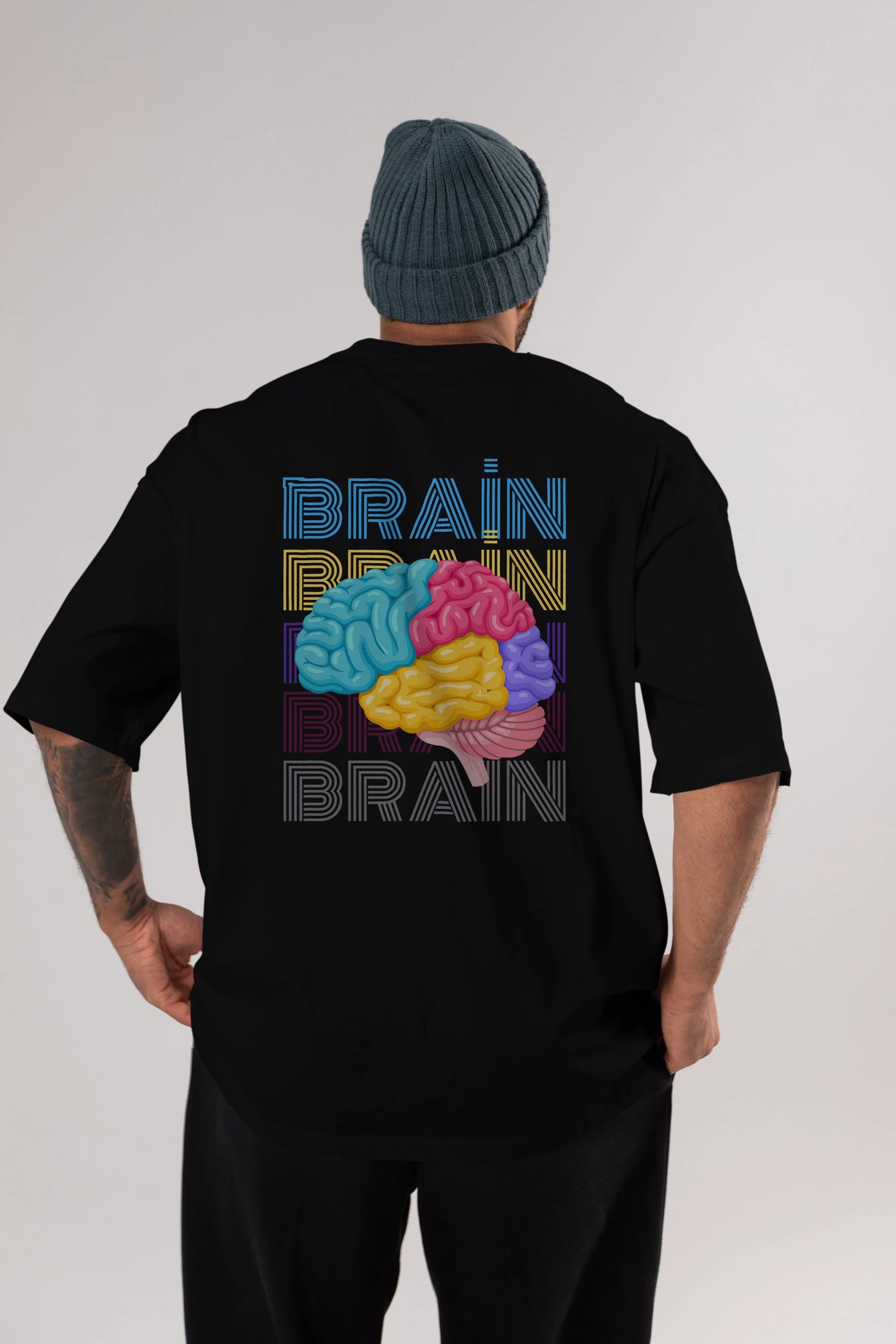 Brain Yazılı Arka Baskılı Oversize t-shirt Erkek Kadın Unisex
