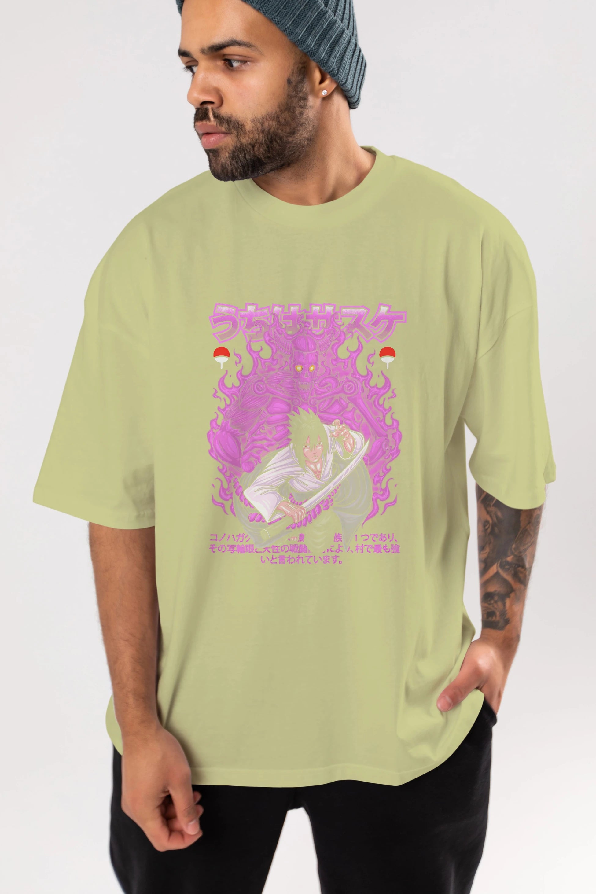 SASUKE UCHIHA NARUTO Anime Ön Baskılı Oversize t-shirt %100 pamuk Erkek Kadın Unisex