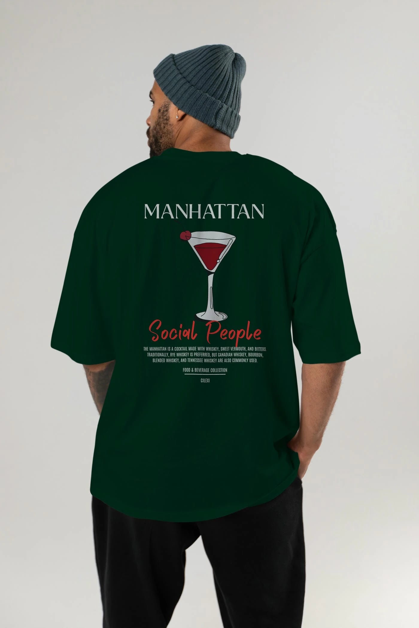 Manhattan Kokteyl Serisi Baskılı Oversize t-shirt Erkek Kadın Unisex %100 Pamuk Bisiklet Yaka tişort