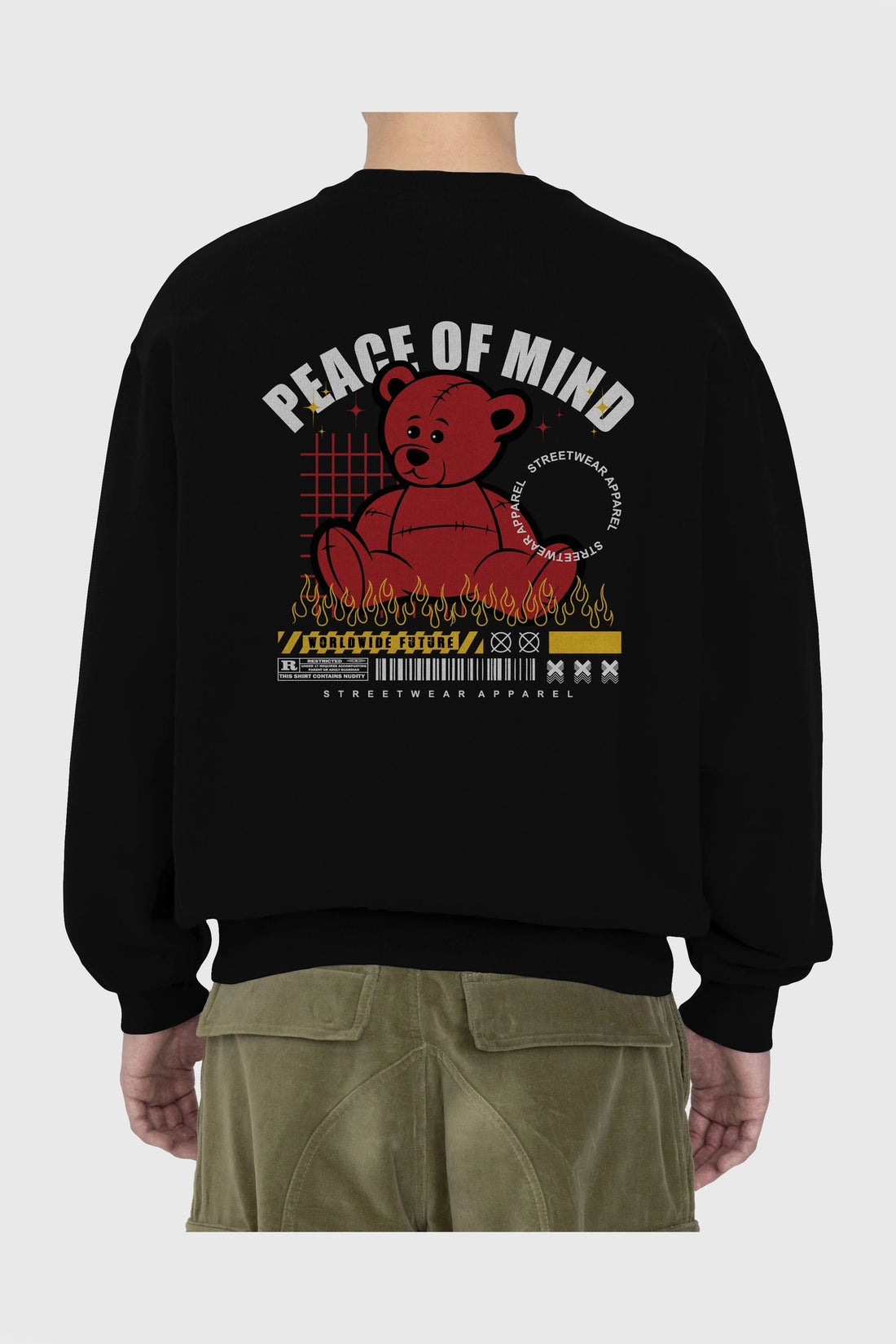 Teddy Bear Peace of Mind Arka Baskılı Oversize Sweatshirt Erkek Kadın Unisex