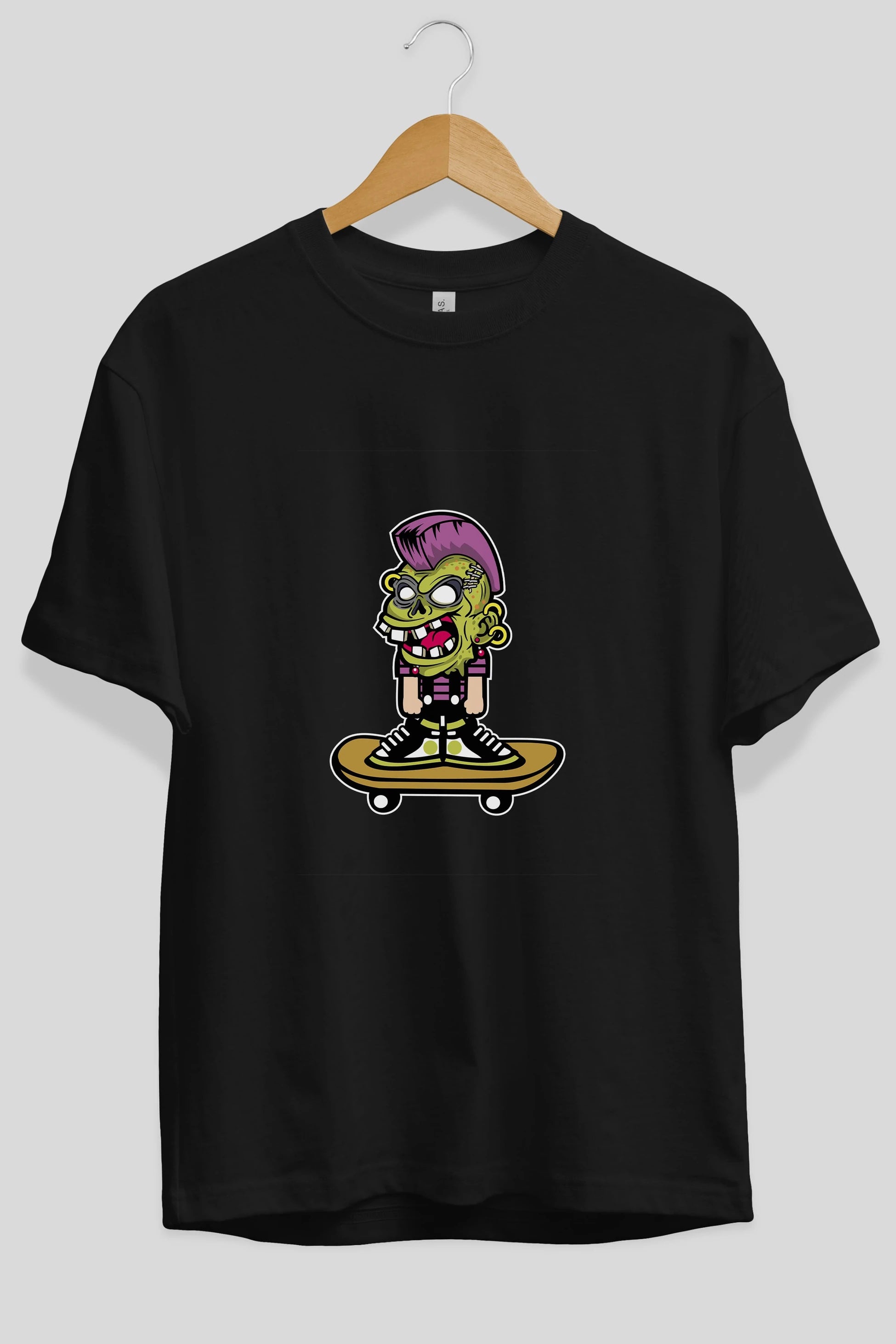 Zombie Punk Skater Ön Baskılı Oversize t-shirt Erkek Kadın Unisex %100 Pamuk tişort