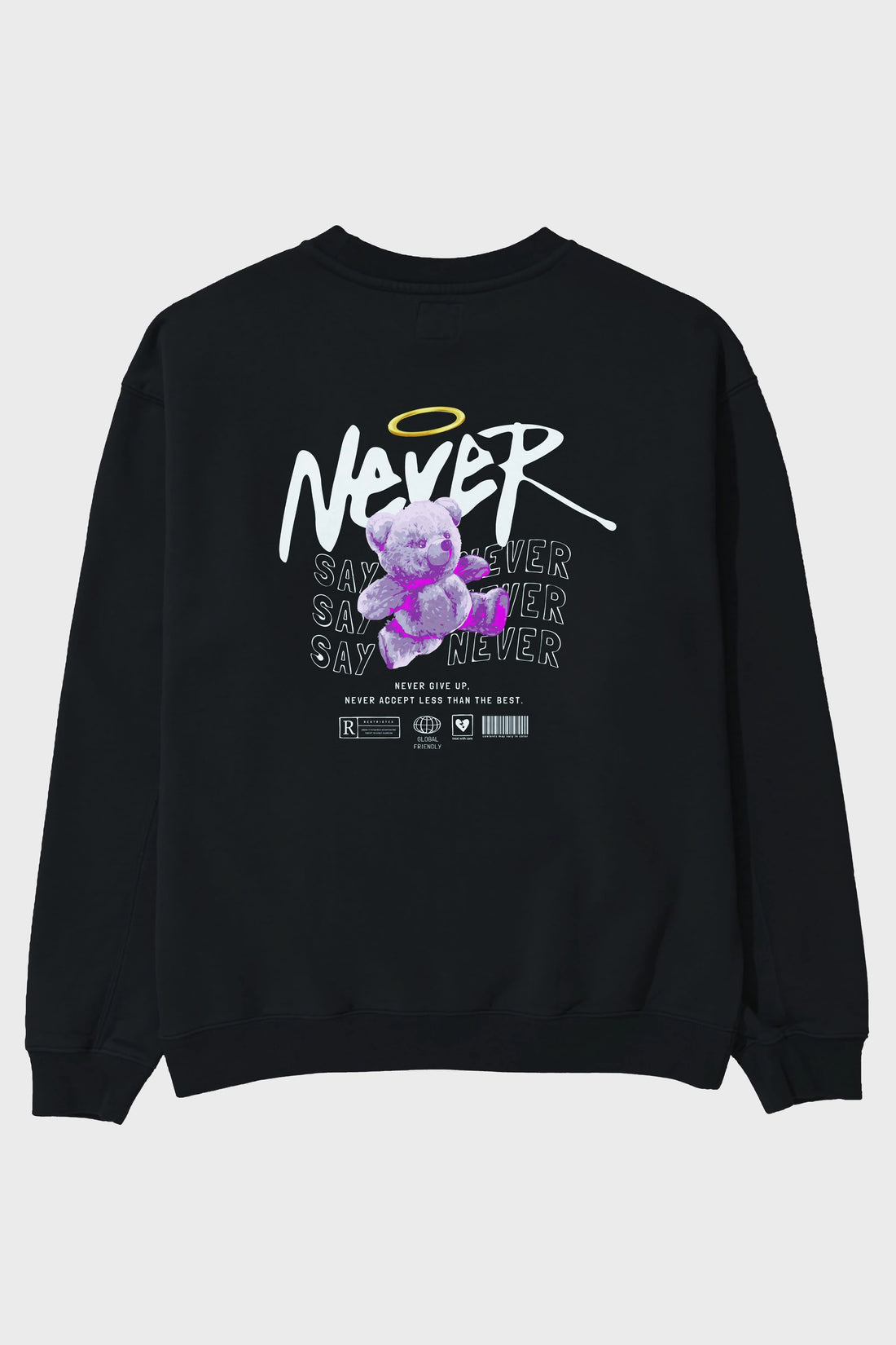 Teddy Bear Never Arka Baskılı Oversize Sweatshirt Erkek Kadın Unisex