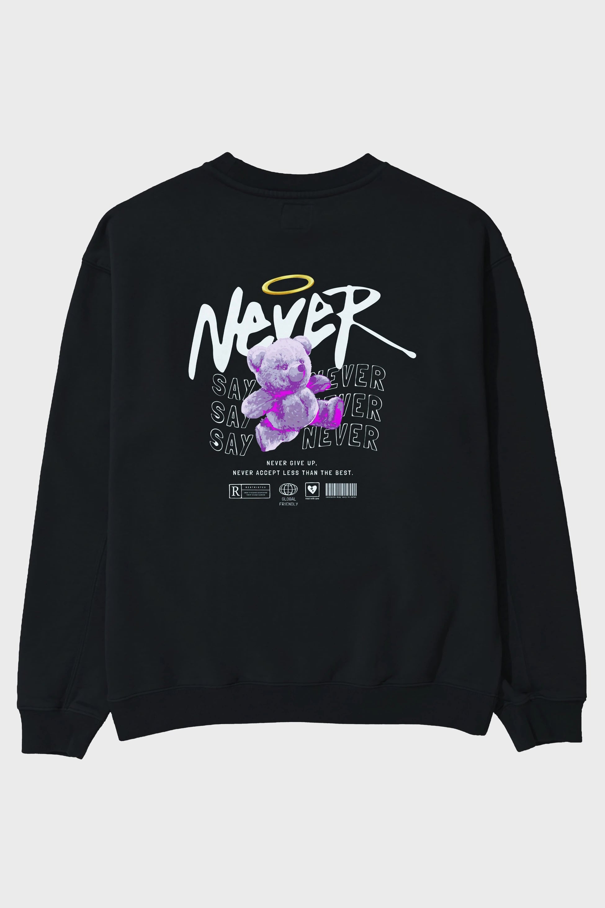 Teddy Bear Never Arka Baskılı Oversize Sweatshirt Erkek Kadın Unisex