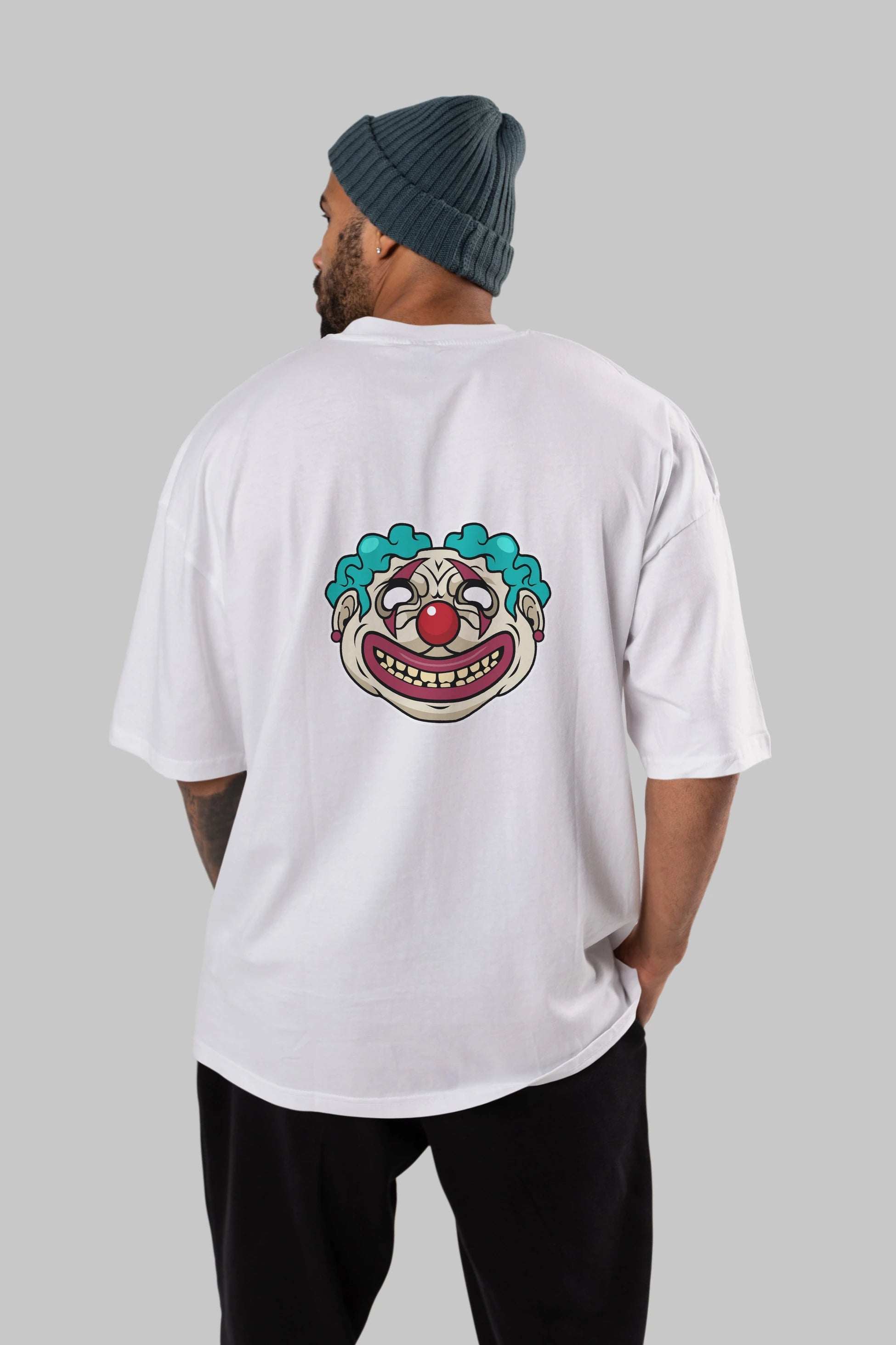 Clown Head Arka Baskılı Oversize t-shirt Erkek Kadın Unisex %100 Pamuk tişort
