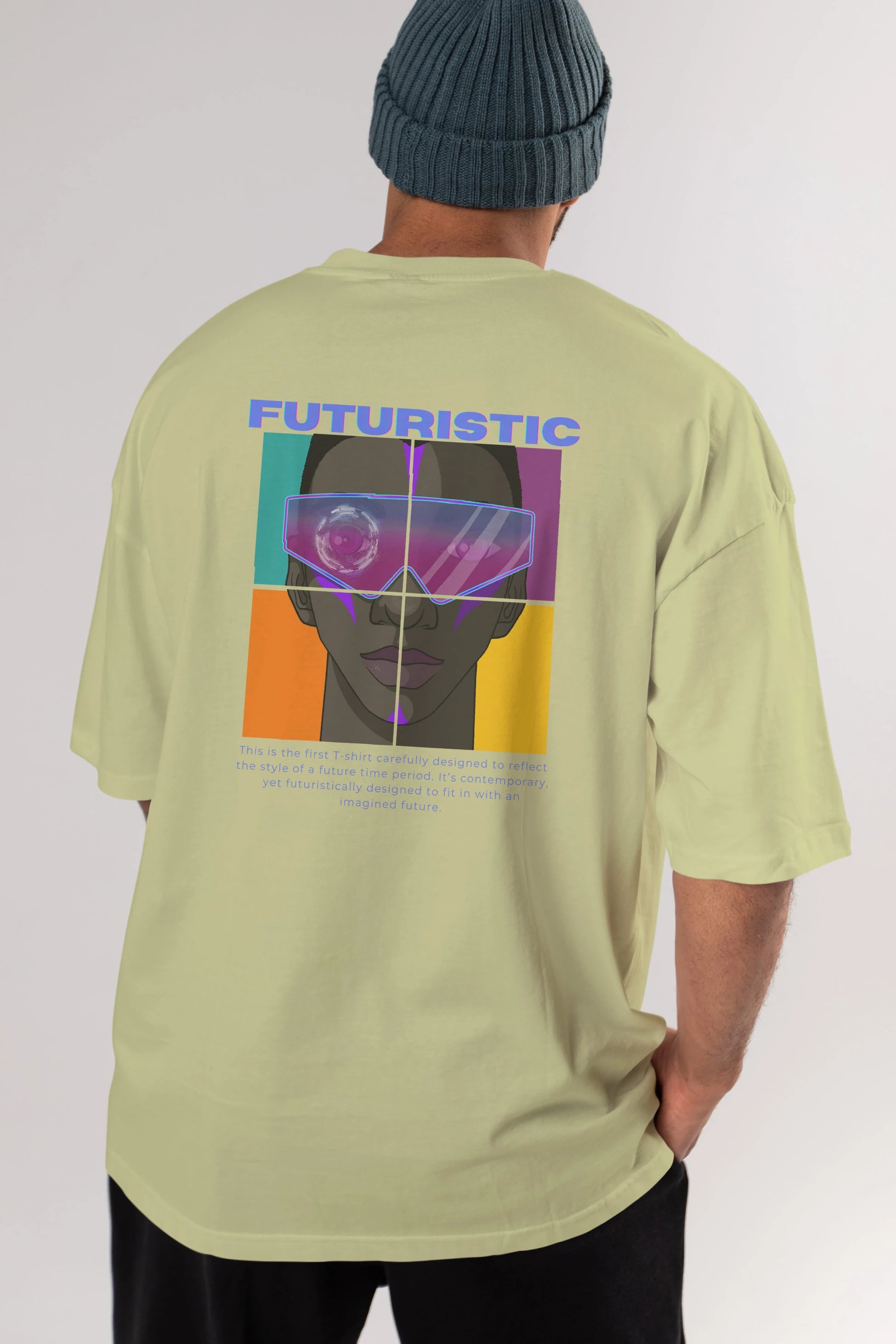 Futuristic Streetwear Arka Baskılı Oversize t-shirt Erkek Kadın Unisex