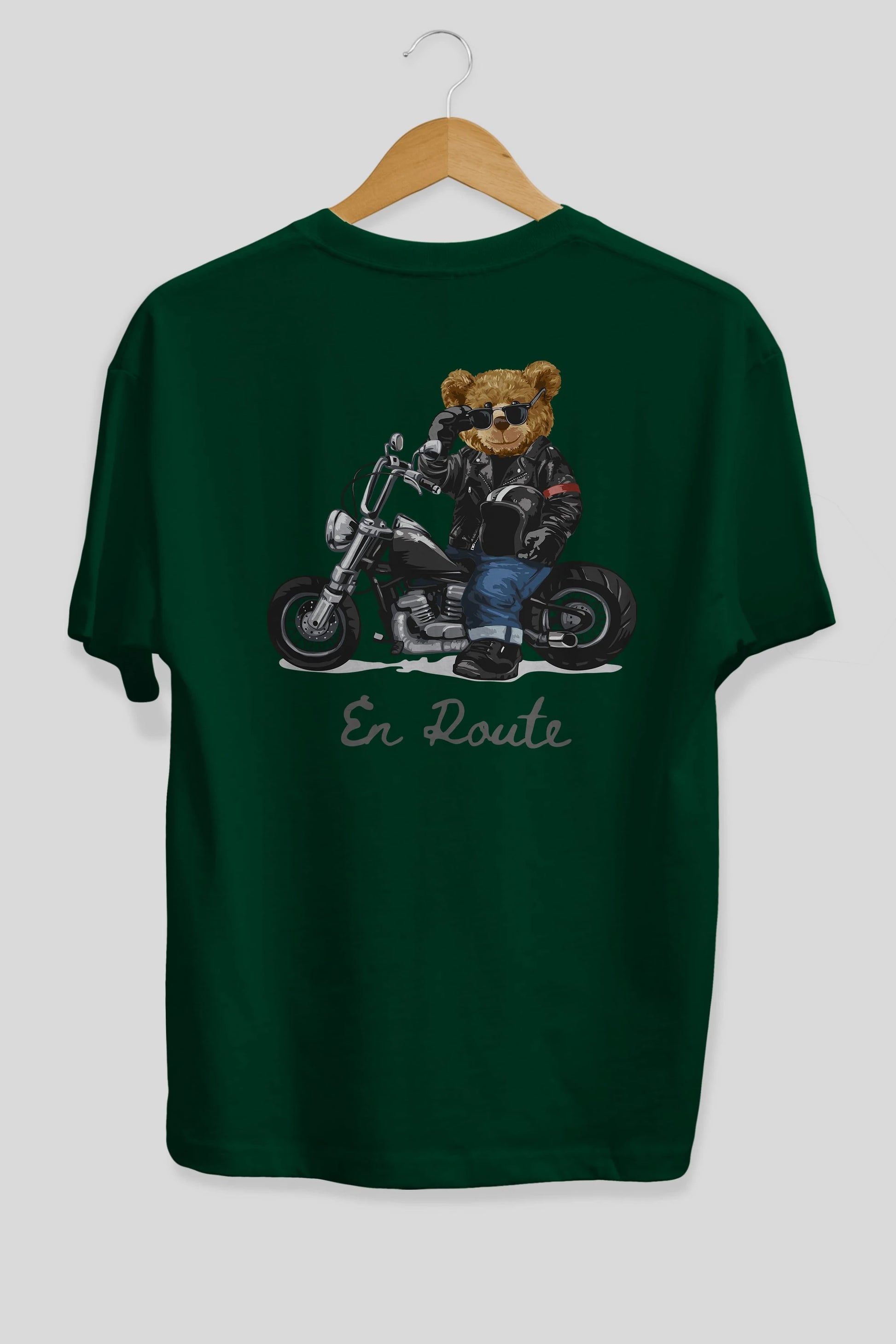 Teddy Bear En Route Arka Baskılı Oversize t-shirt Erkek Kadın Unisex %100 Pamuk