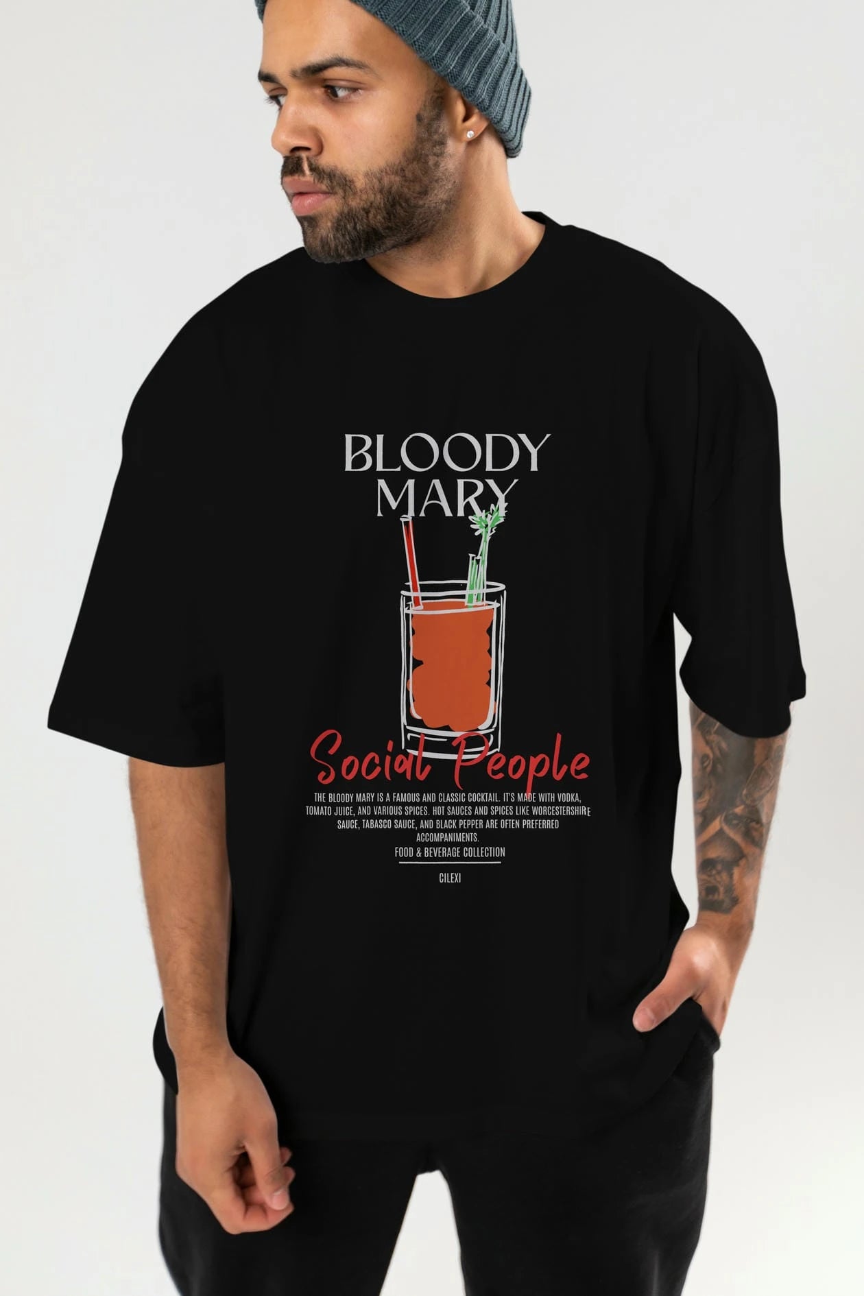 Bloody Mary Kokteyl Serisi ön Baskılı Oversize t-shirt Erkek Kadın %100 Pamuk Bisiklet Yaka tişort
