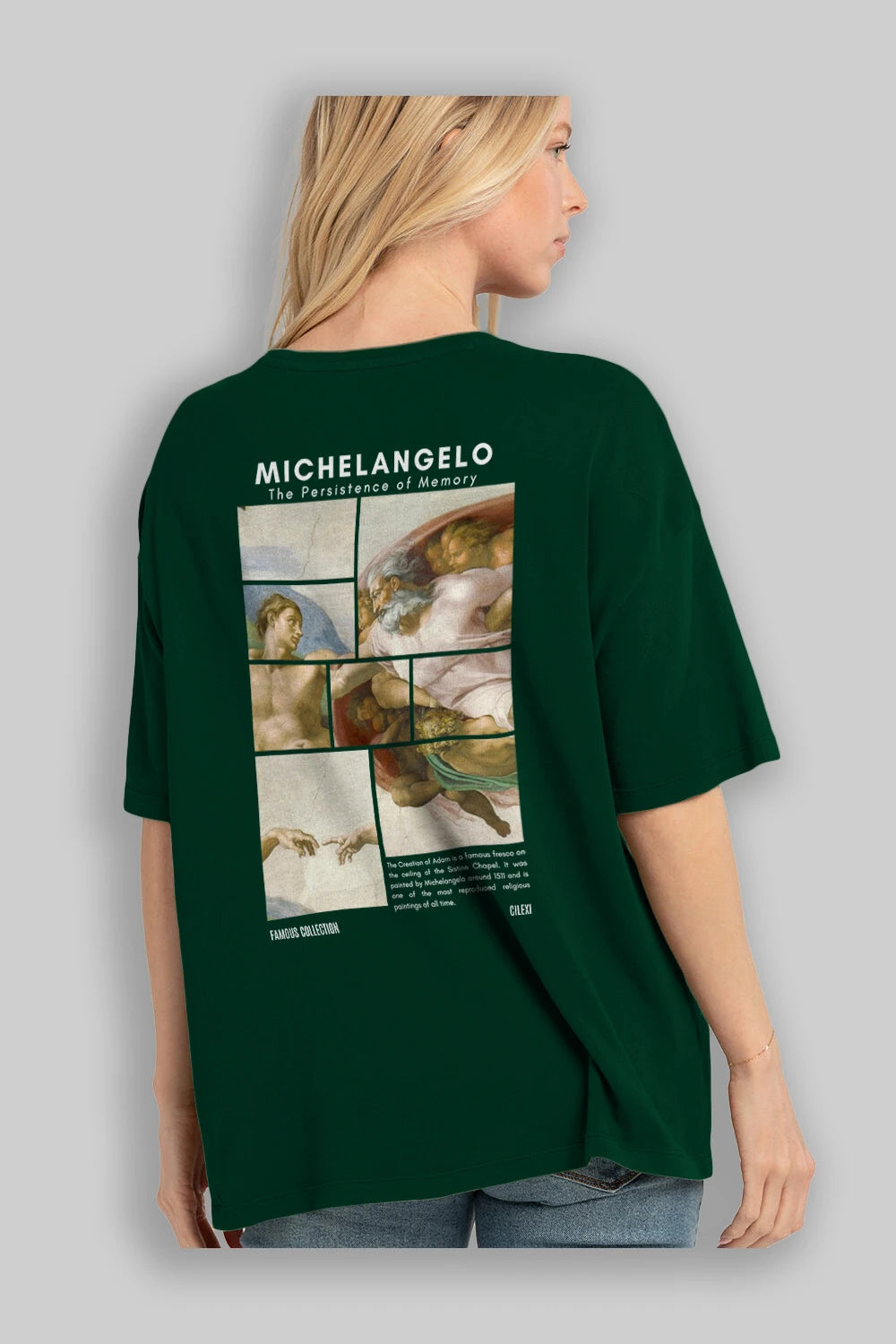 Michelangelo Arka Baskılı Oversize t-shirt Erkek Kadın Bisiklet Yaka Pamuk tişort