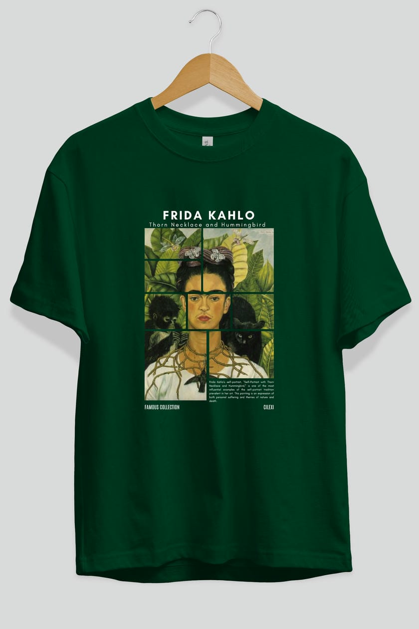 Frida Kahlo ön Baskılı Oversize t-shirt Erkek Kadın Bisiklet Yaka Pamuk tişort