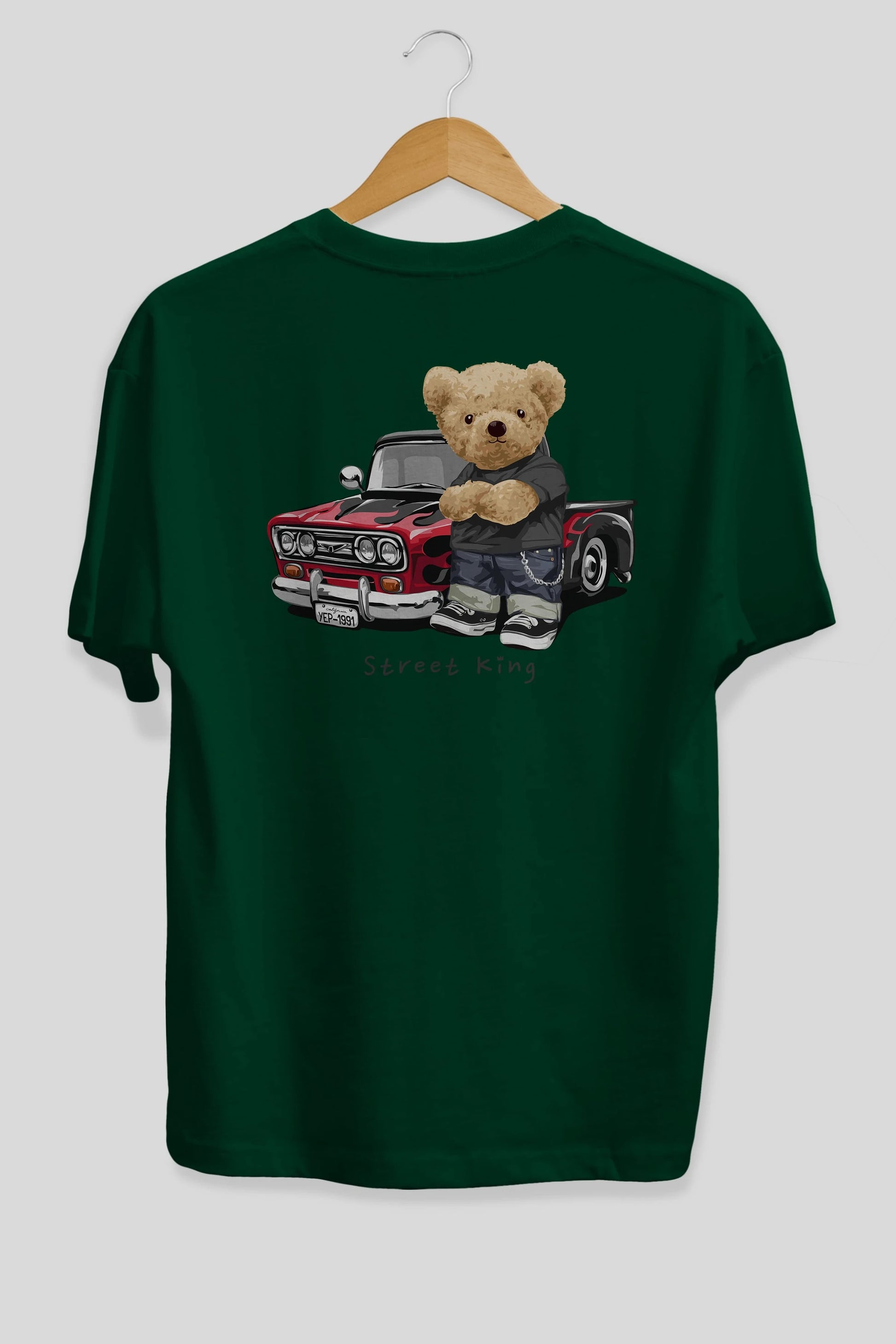 Teddy Bear Street King Arka Baskılı Oversize t-shirt Erkek Kadın Unisex %100 Pamuk
