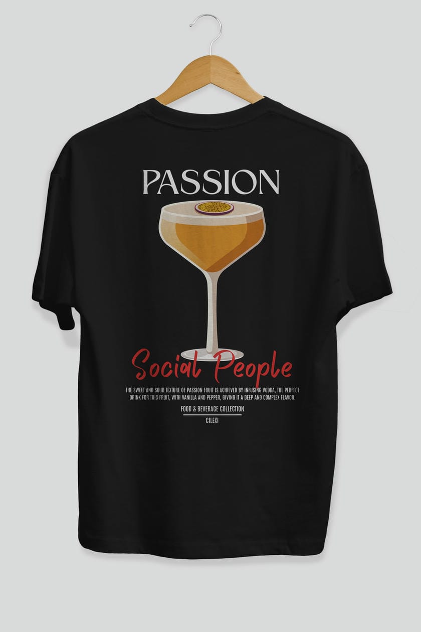 Passion Kokteyl Serisi Baskılı Oversize t-shirt Erkek Kadın Unisex %100 Pamuk Bisiklet Yaka tişort