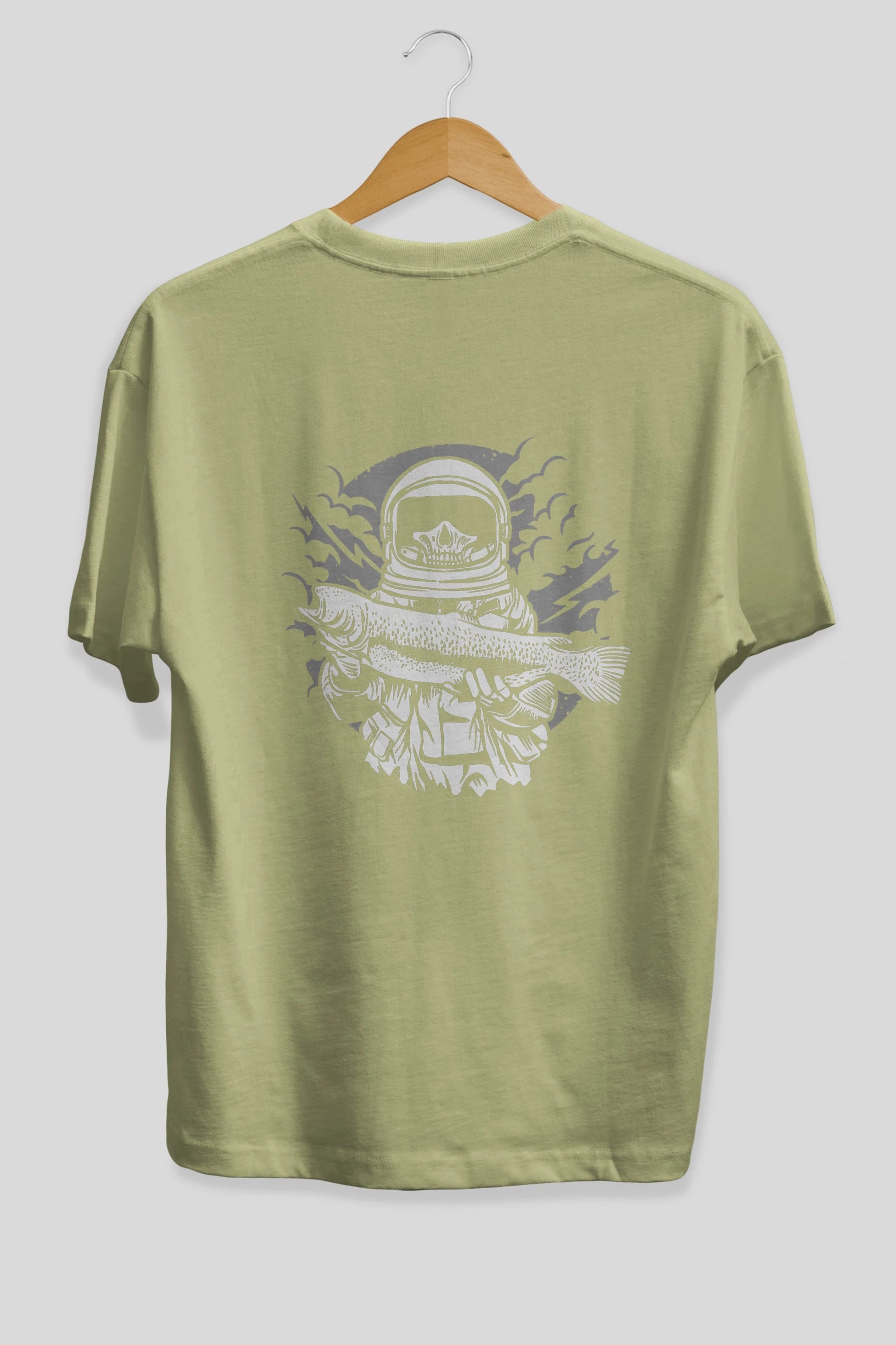 Astronaut Fishing Arka Baskılı Oversize t-shirt Erkek Kadın Unisex %100 Pamuk
