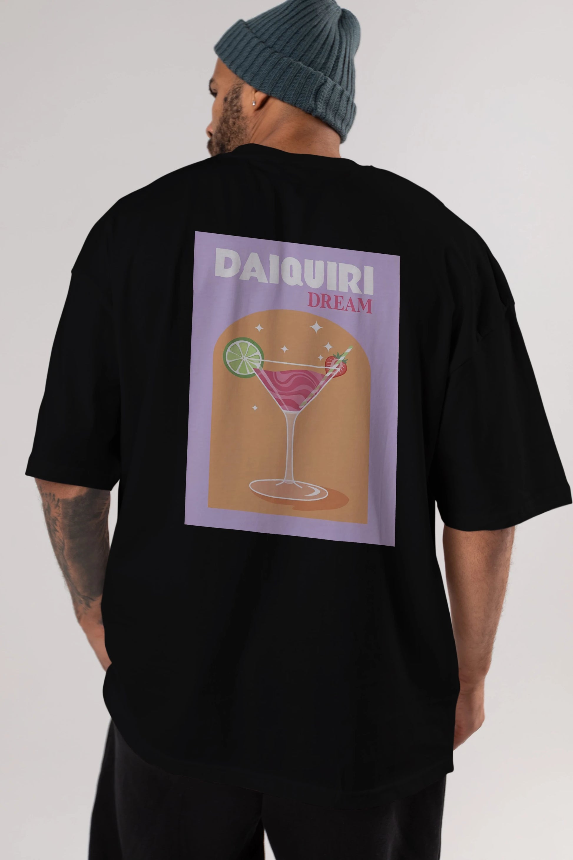 Daiquiri Dream Arka Baskılı Oversize t-shirt Erkek Kadın Unisex %100 Pamuk Bisiklet Yaka tişort