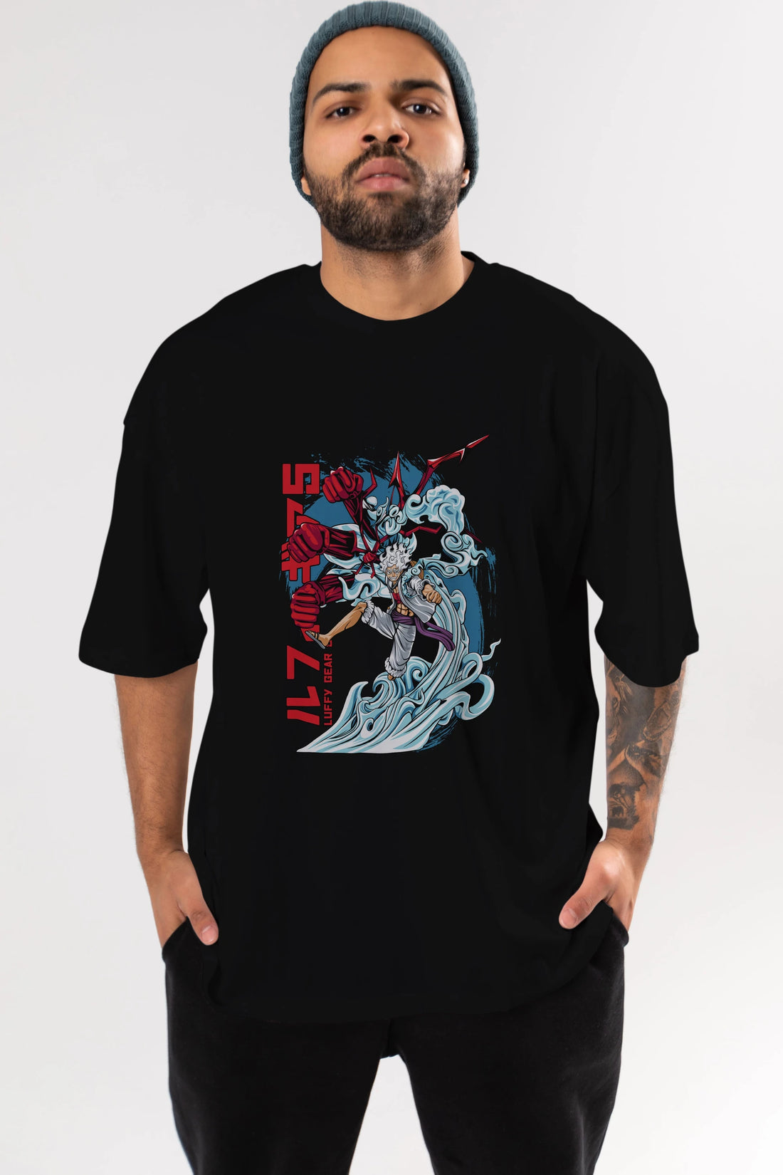 MONKEY D. LUFFY GEAR5 2 Anime Ön Baskılı Oversize t-shirt %100 pamuk Erkek Kadın Unisex