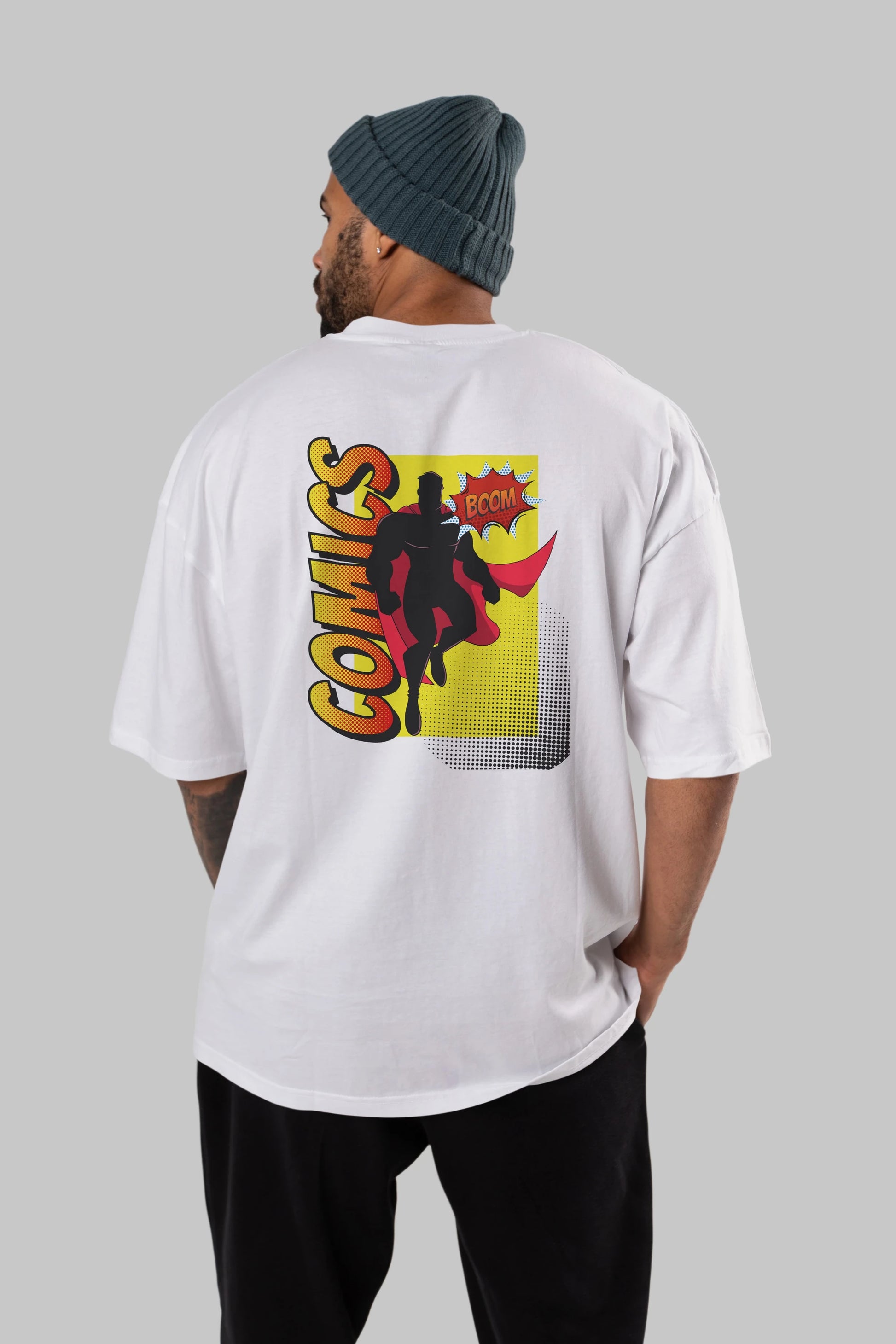 Comics Boom Arka Baskılı Oversize t-shirt Erkek Kadın Unisex