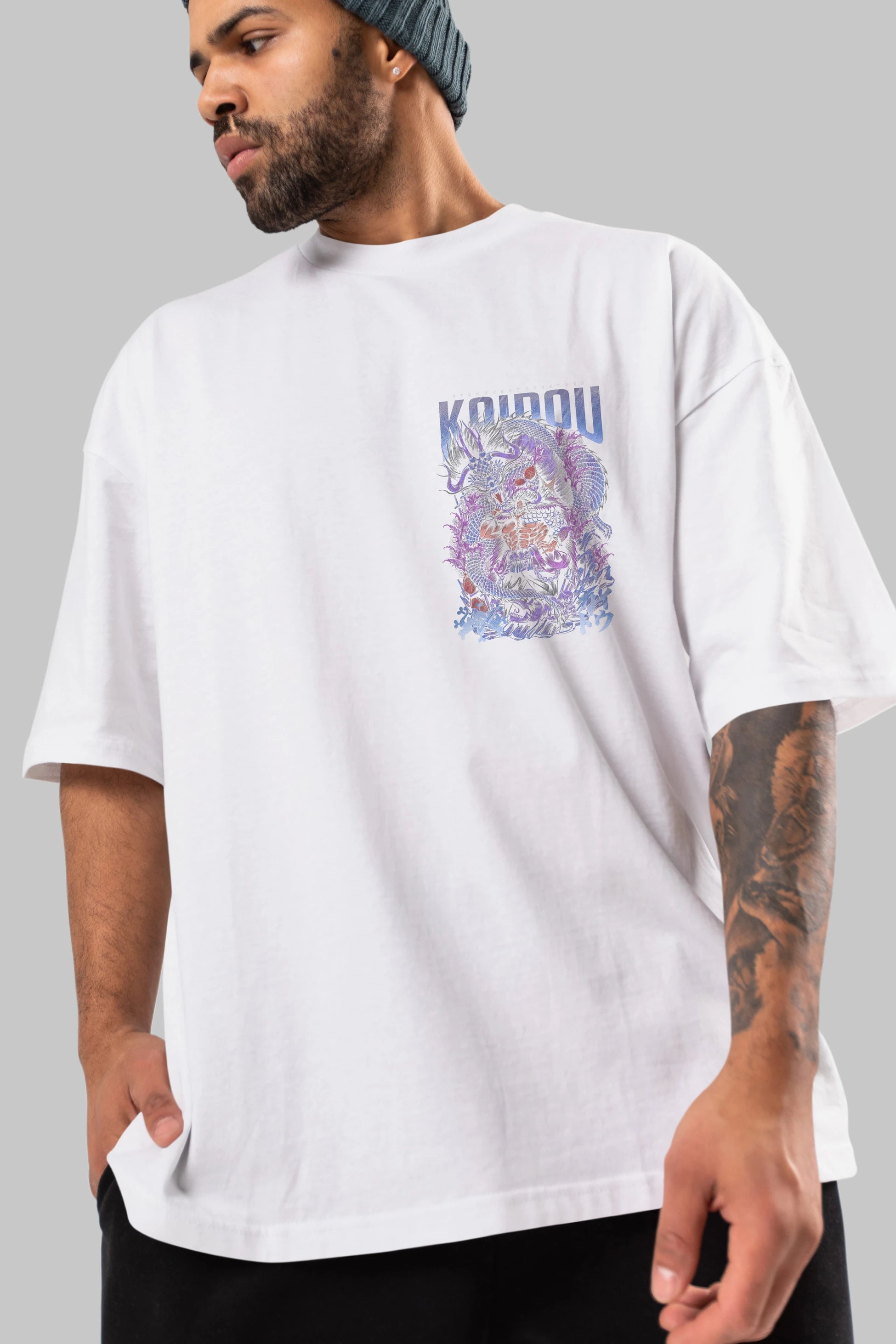 KAIDOU ONE PIECE Ön Sol Baskılı Oversize t-shirt Erkek Kadın Unisex %100 Pamuk Bisiklet Yaka tişort