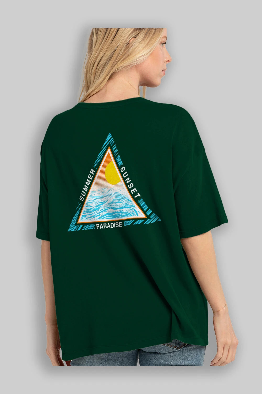 Summer Sunset Paradise Arka Baskılı Oversize t-shirt Erkek Kadın Unisex