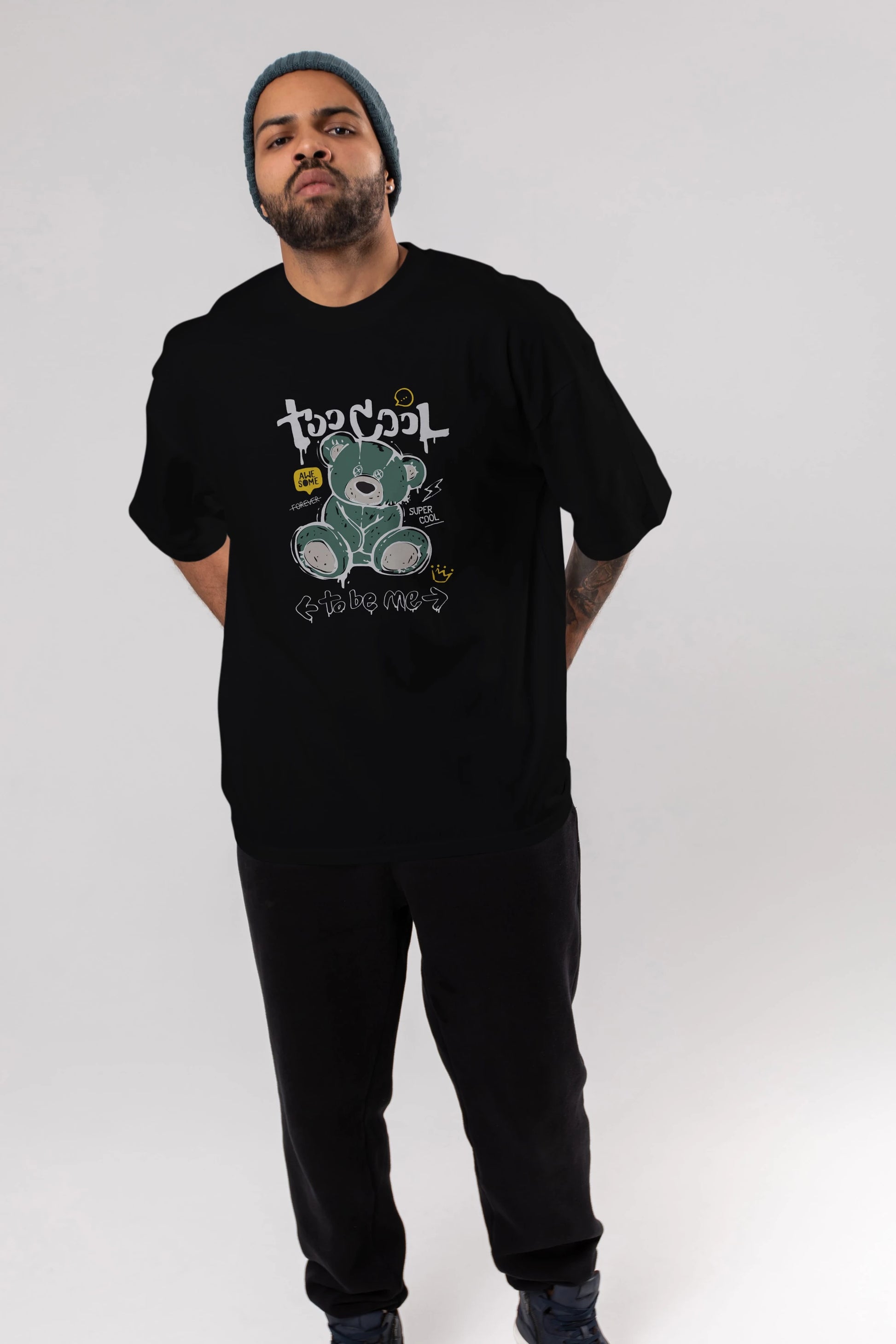 Too Cool Bear Ön Baskılı Oversize t-shirt Erkek Kadın Unisex