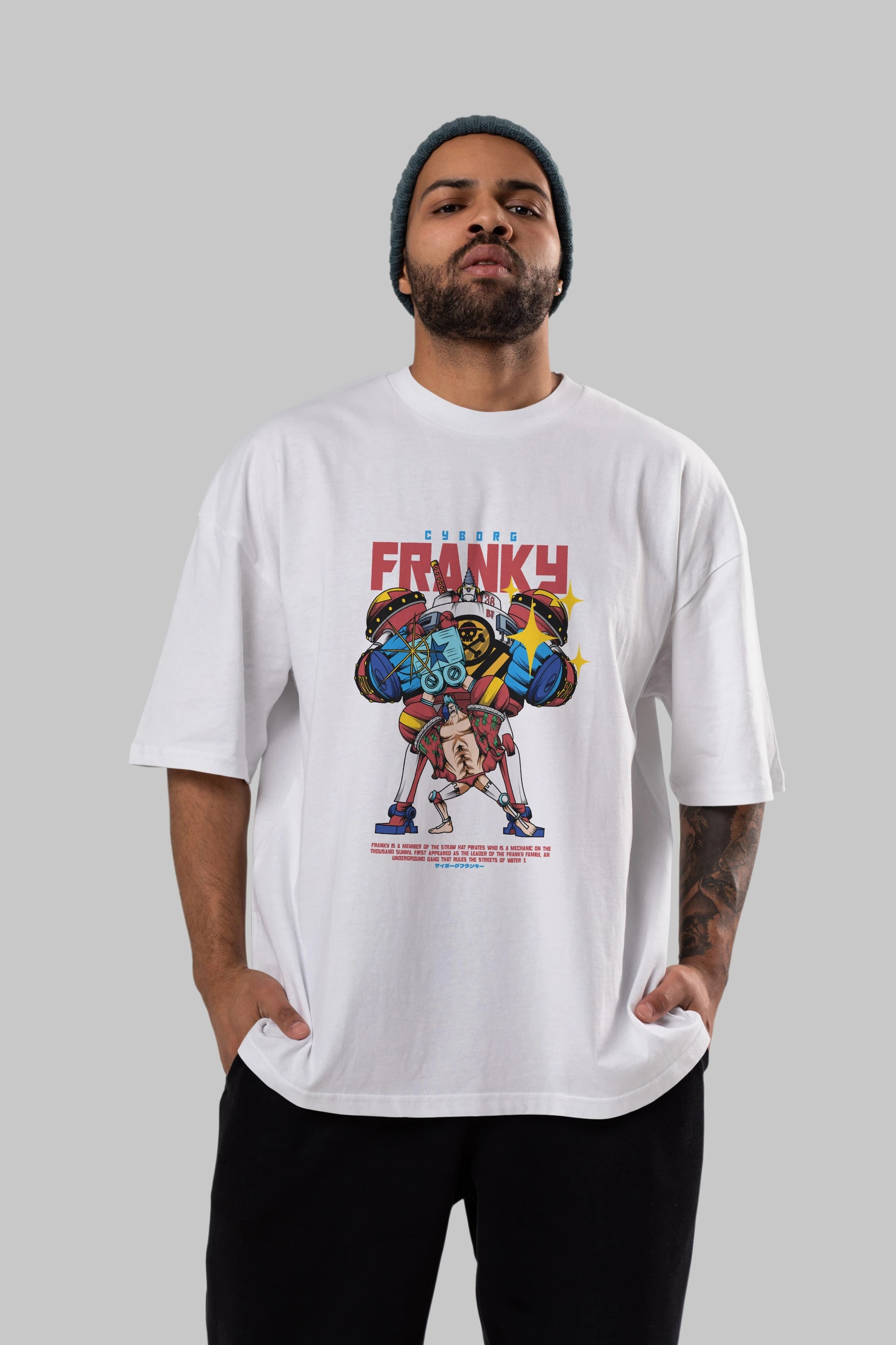 Cyborg Franky Anime Ön Baskılı Oversize t-shirt %100 pamuk Erkek Kadın Unisex