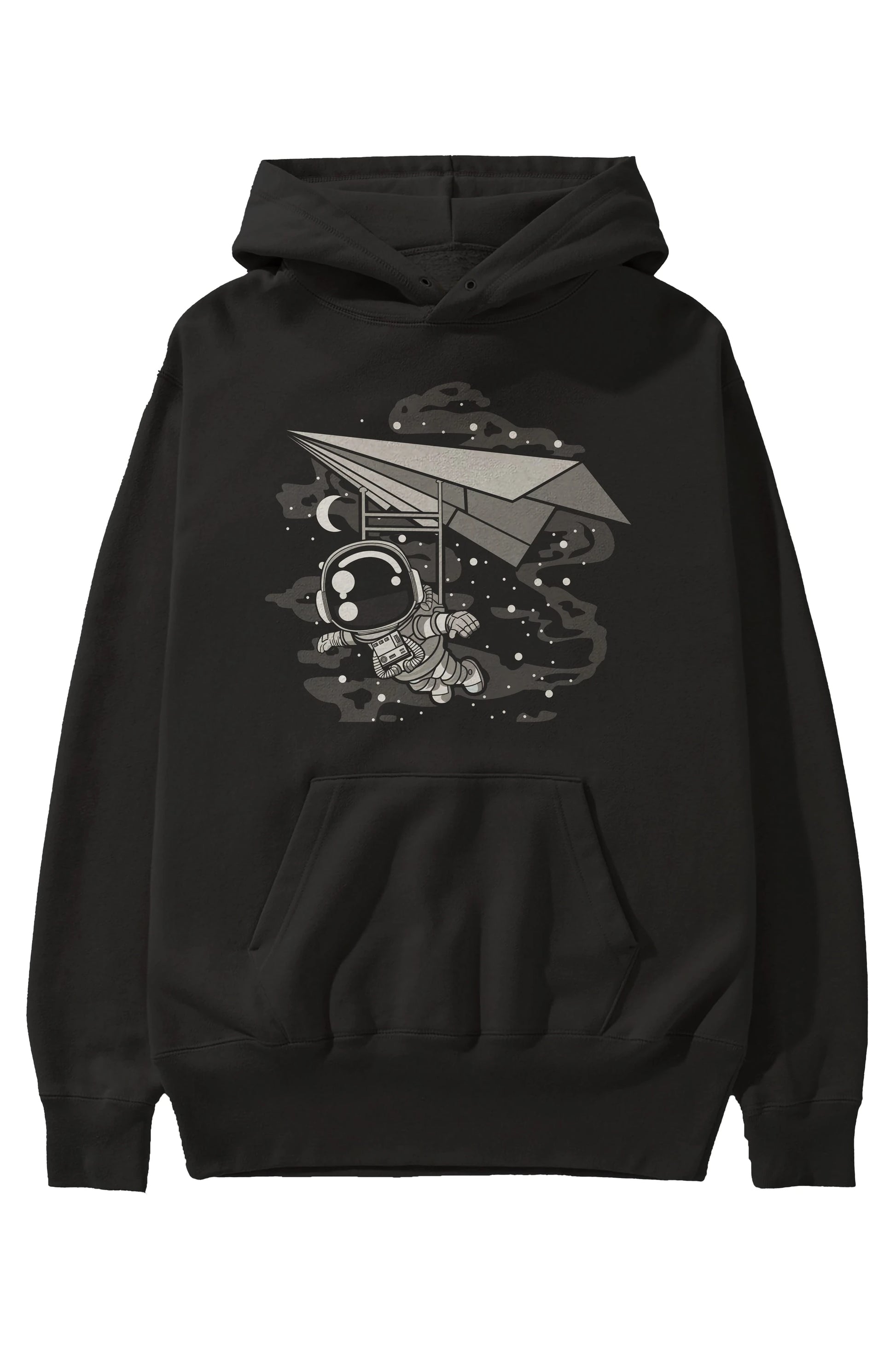 Astronaut Flying Ön Baskılı Hoodie Oversize Kapüşonlu Sweatshirt Erkek Kadın Unisex