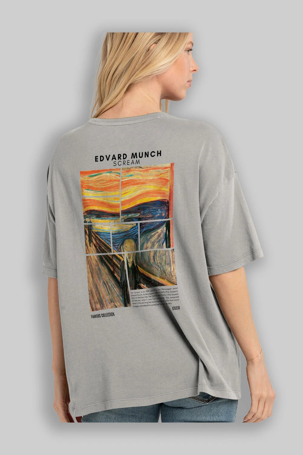 Edvard Munch Scream Arka Baskılı Oversize t-shirt Erkek Kadın Bisiklet Yaka Pamuk tişort
