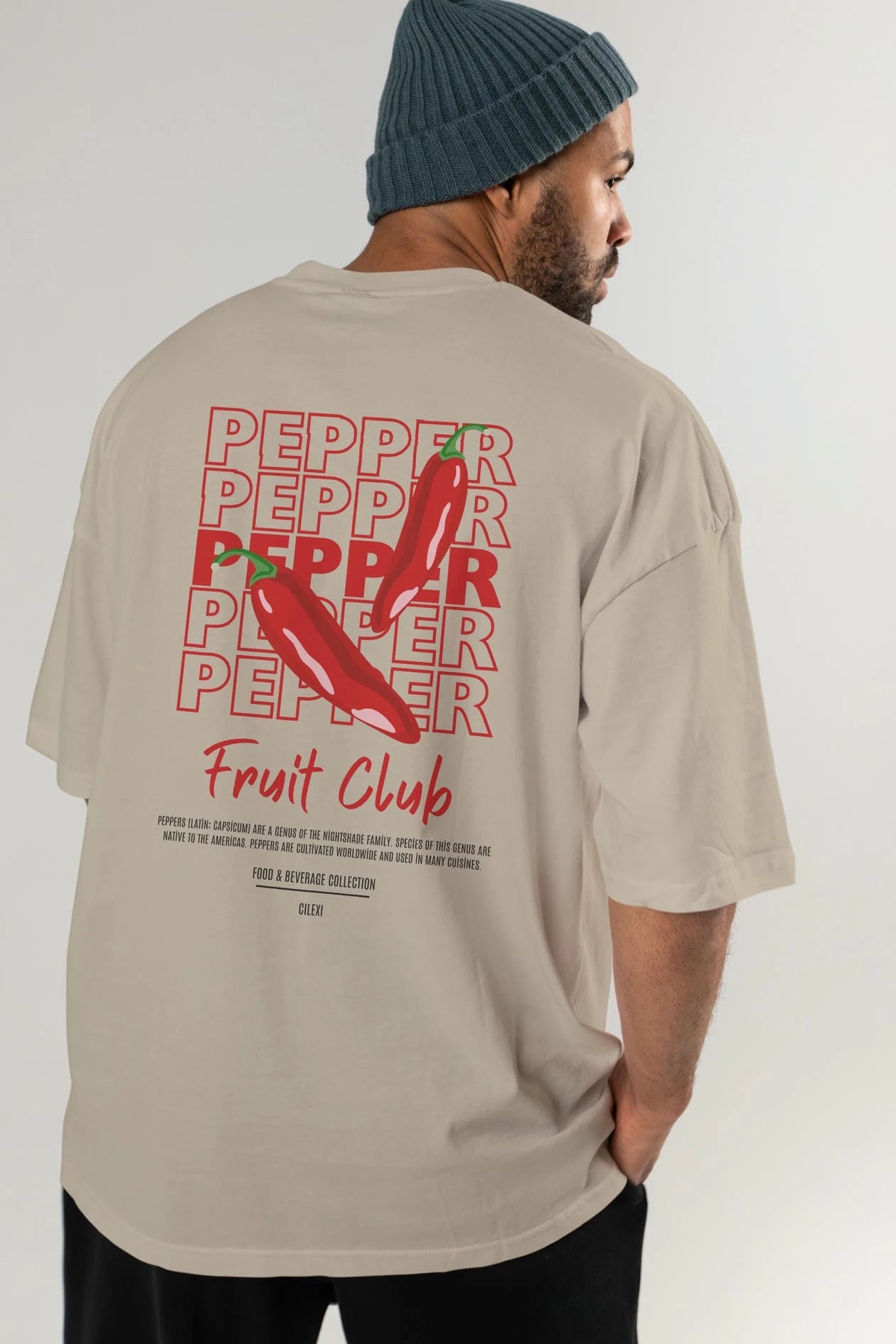 Pepper Arka Baskılı Oversize t-shirt Erkek Kadın Pamuk Bisiklet Yaka tişort
