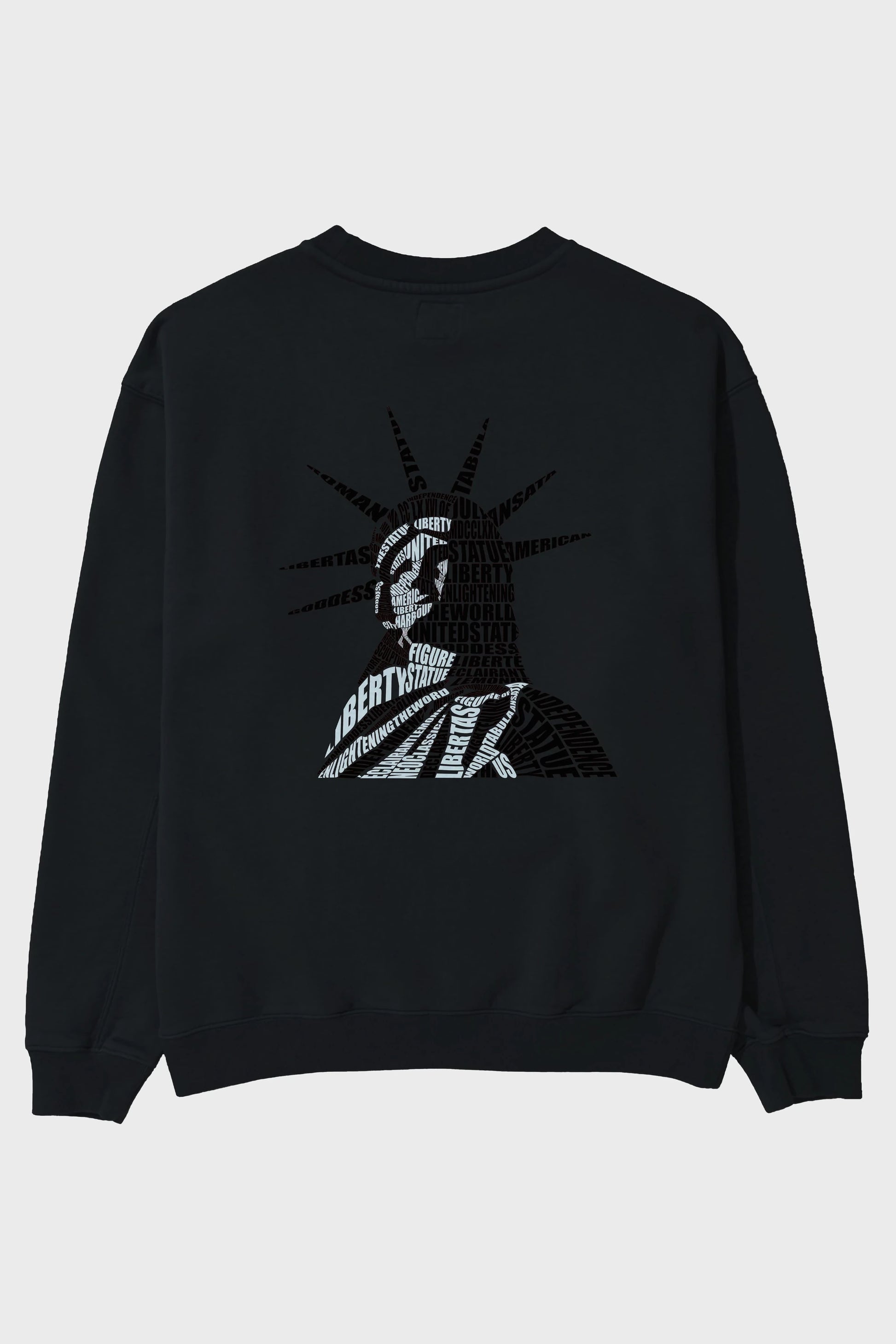 Liberty Statue Calligram Arka Baskılı Oversize Sweatshirt Erkek Kadın Unisex