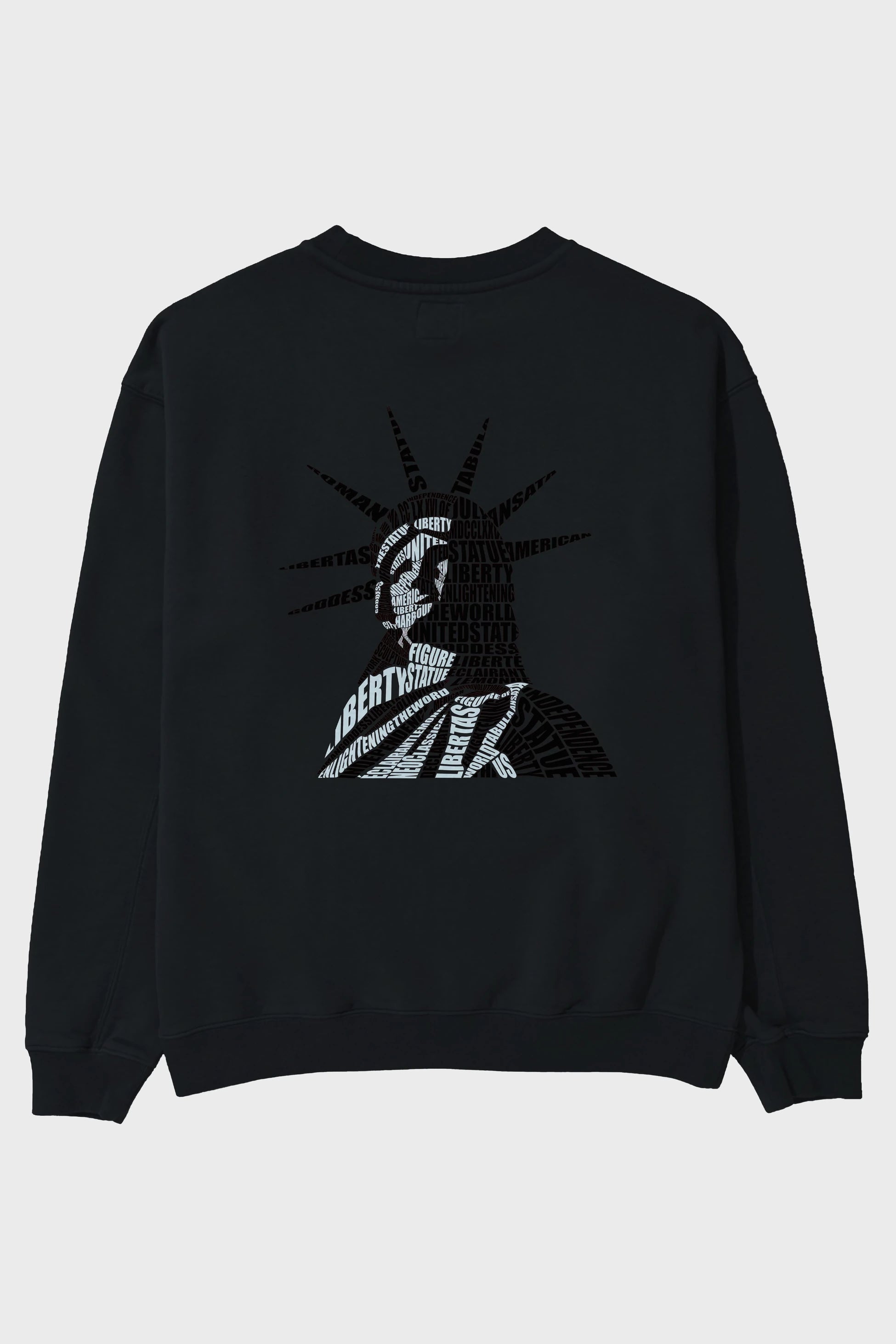 Liberty Statue Calligram Arka Baskılı Oversize Sweatshirt Erkek Kadın Unisex