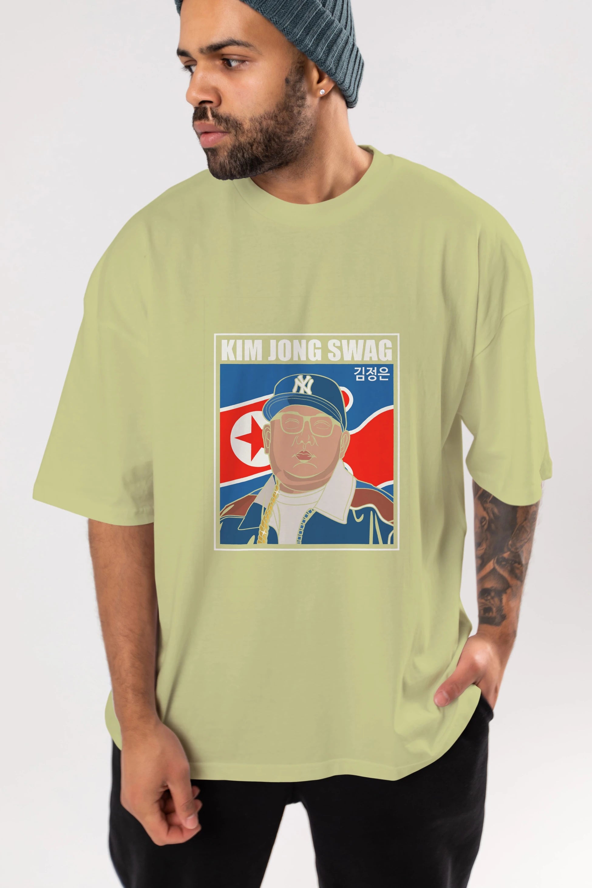 King Jong Swag Ön Baskılı Oversize t-shirt Erkek Kadın Unisex %100 Pamuk tişort