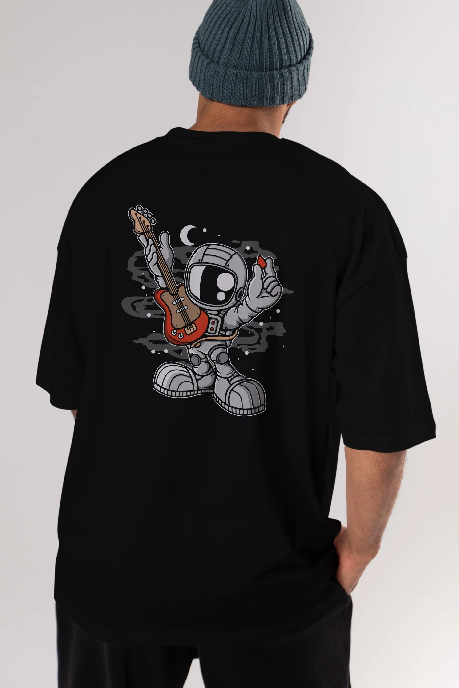 Astronaut Guitar Arka Baskılı Oversize t-shirt Erkek Kadın Unisex