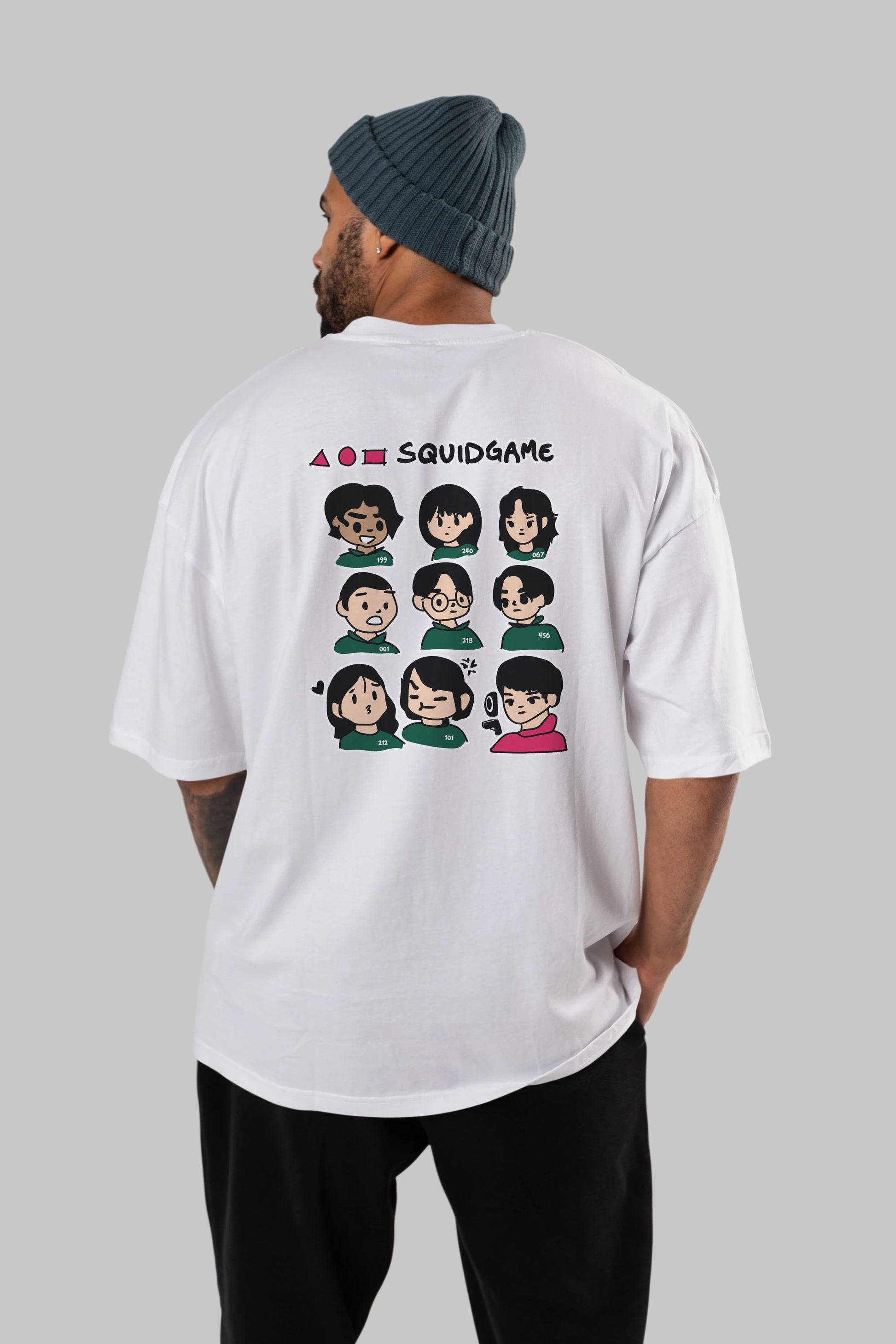 Squid Game (3) Arka Baskılı Oversize t-shirt Erkek Kadın Unisex %100 Pamuk Bisiklet Yaka tişort