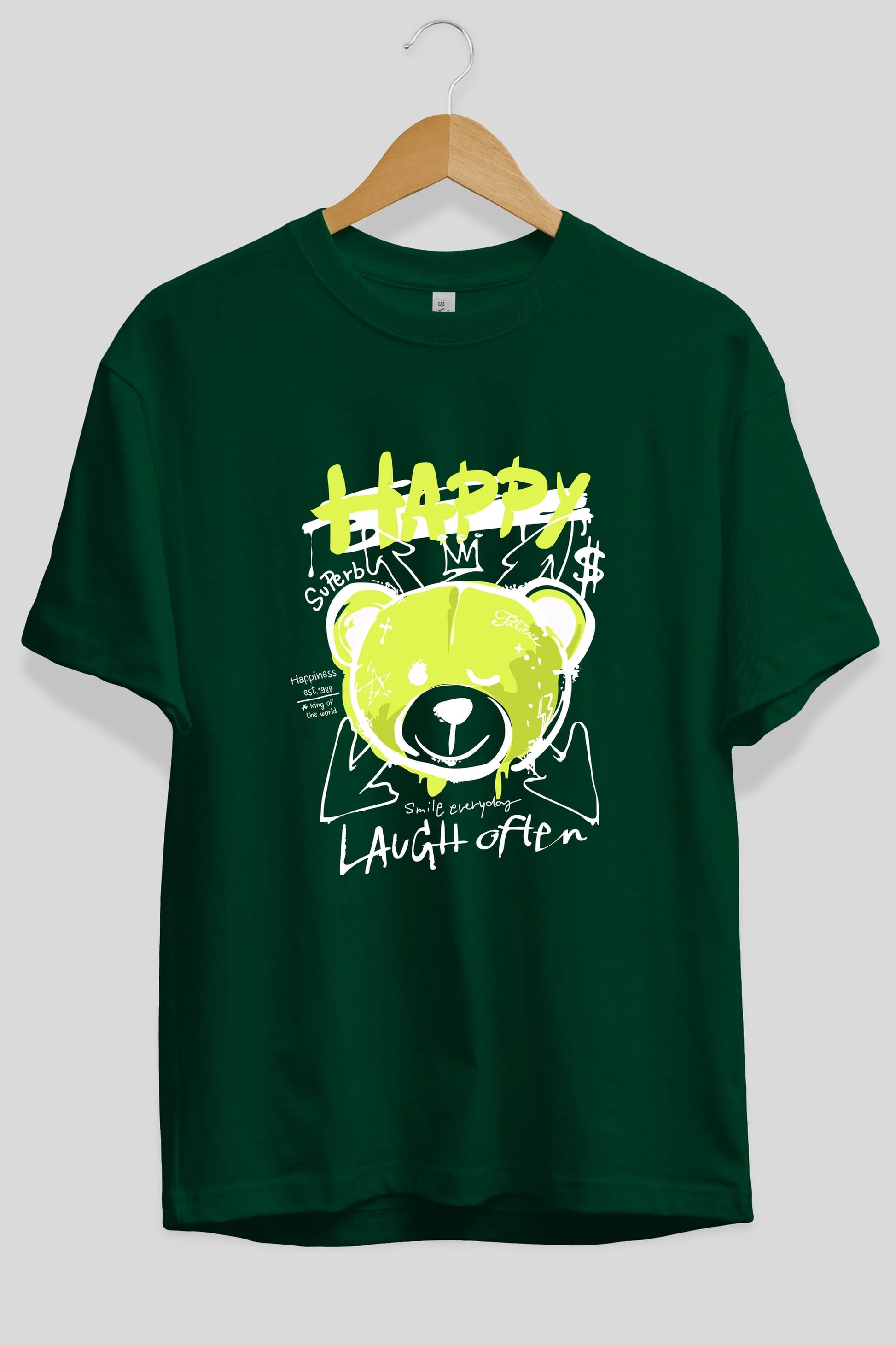 Happy Bear Ön Baskılı Oversize t-shirt Erkek Kadın Unisex
