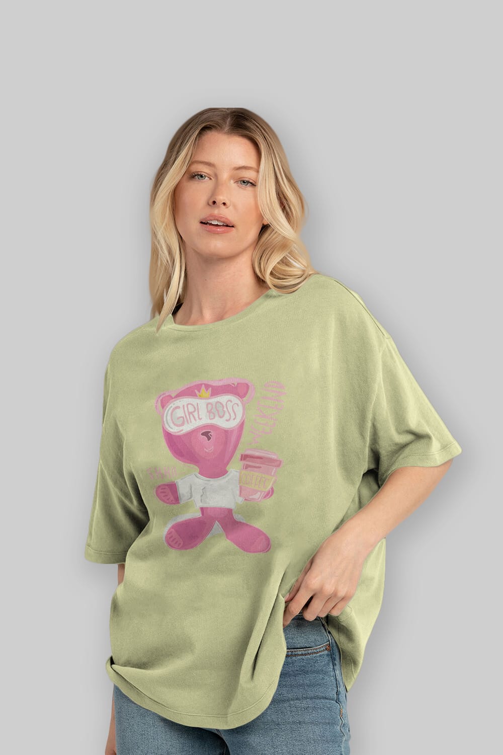 Girl Boss Bear Ön Baskılı Oversize t-shirt Erkek Kadın Unisex