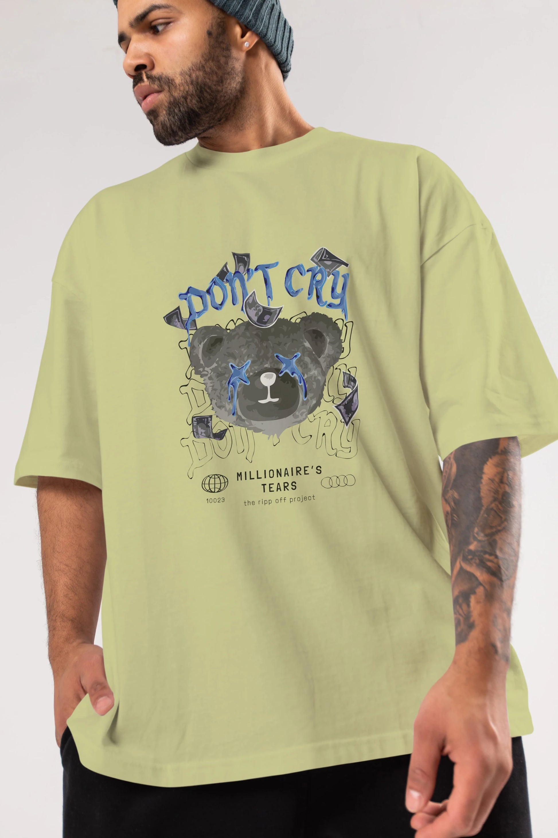 Dont Cry Bear Ön Baskılı Oversize t-shirt Erkek Kadın Unisex