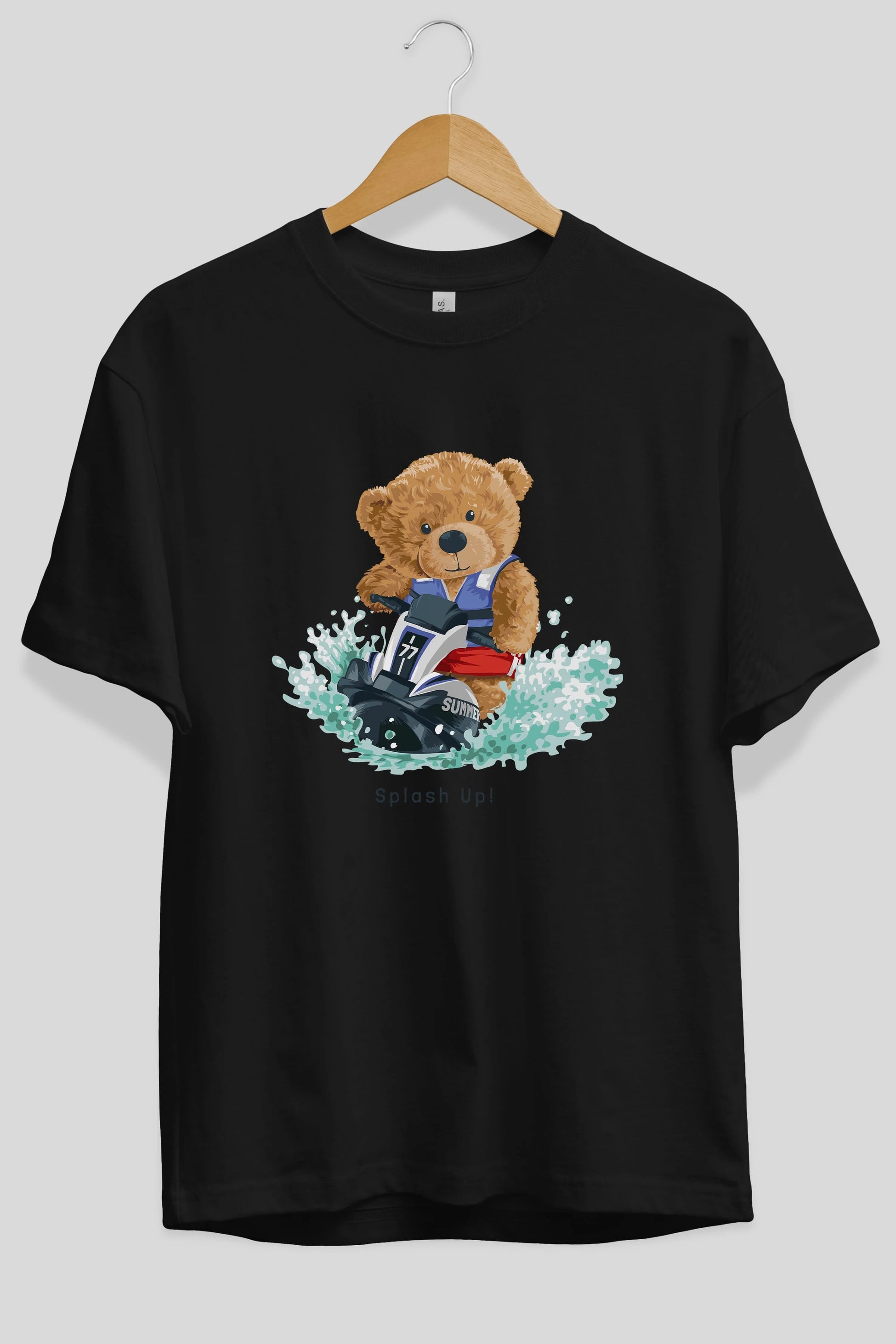 Teddy Bear Splash Up Ön Baskılı Oversize t-shirt Erkek Kadın Unisex %100 Pamuk