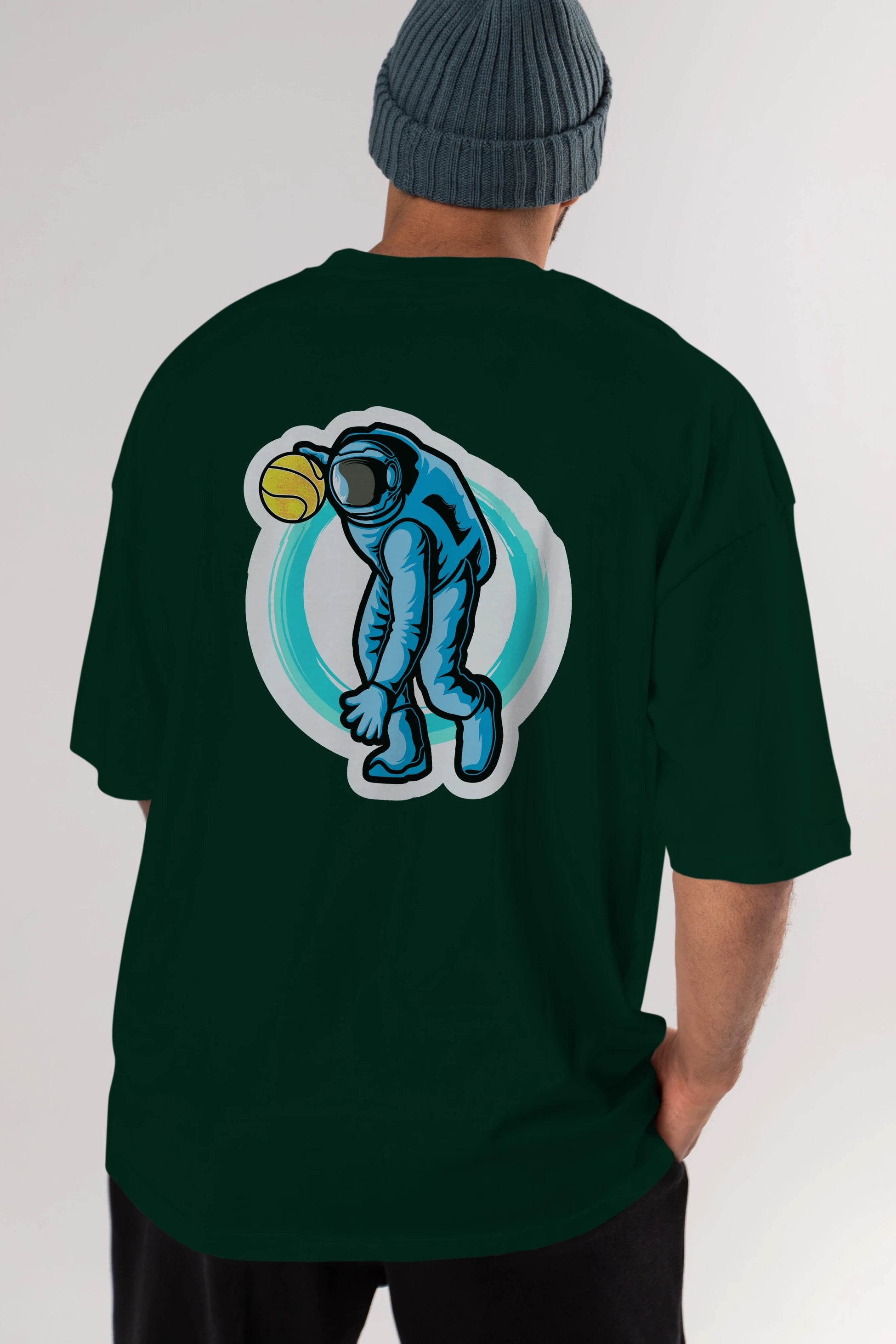 Astronaut Dribble Sticker Arka Baskılı Oversize t-shirt Erkek Kadın Unisex