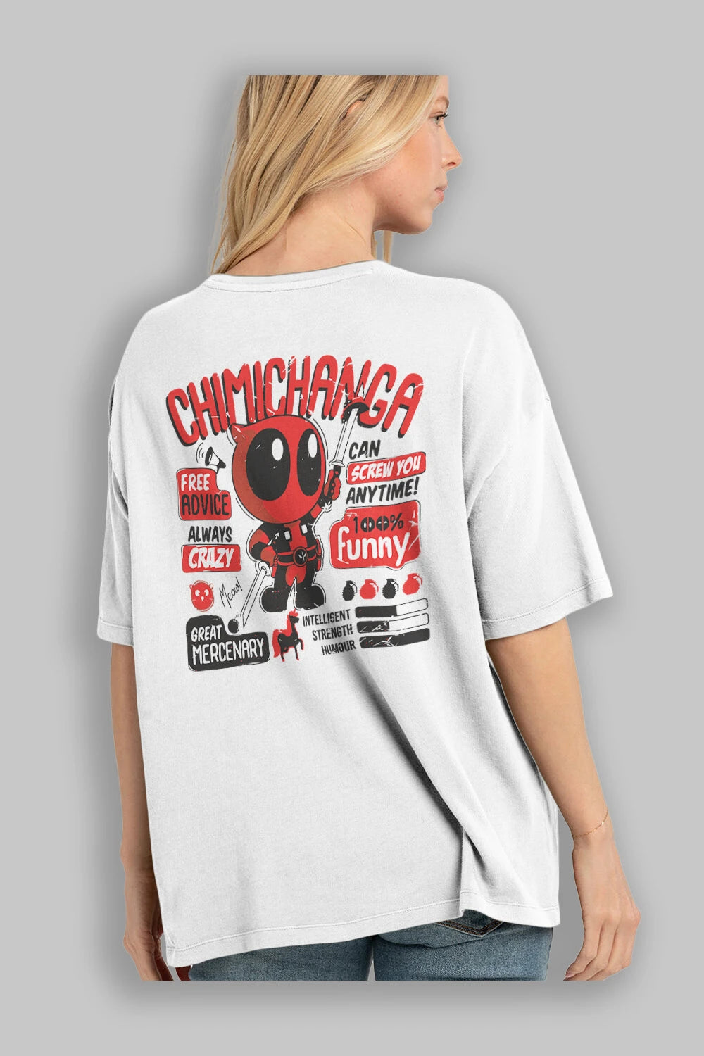 Deadpool (9) Arka Baskılı Oversize t-shirt Erkek Kadın Unisex %100 Pamuk Bisiklet Yaka tişort
