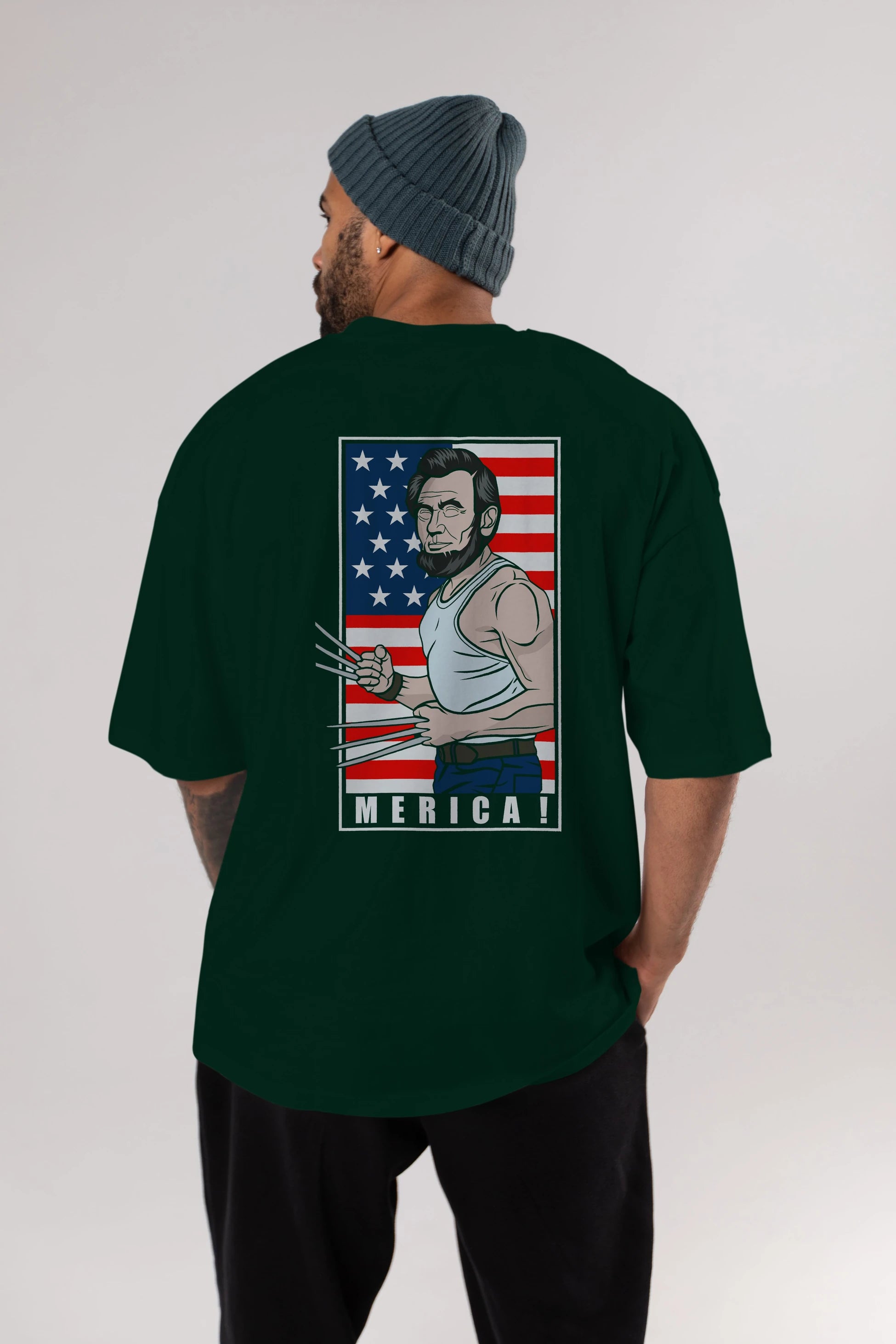 Wolverlincoln Arka Baskılı Oversize t-shirt Erkek Kadın Unisex %100 Pamuk tişort