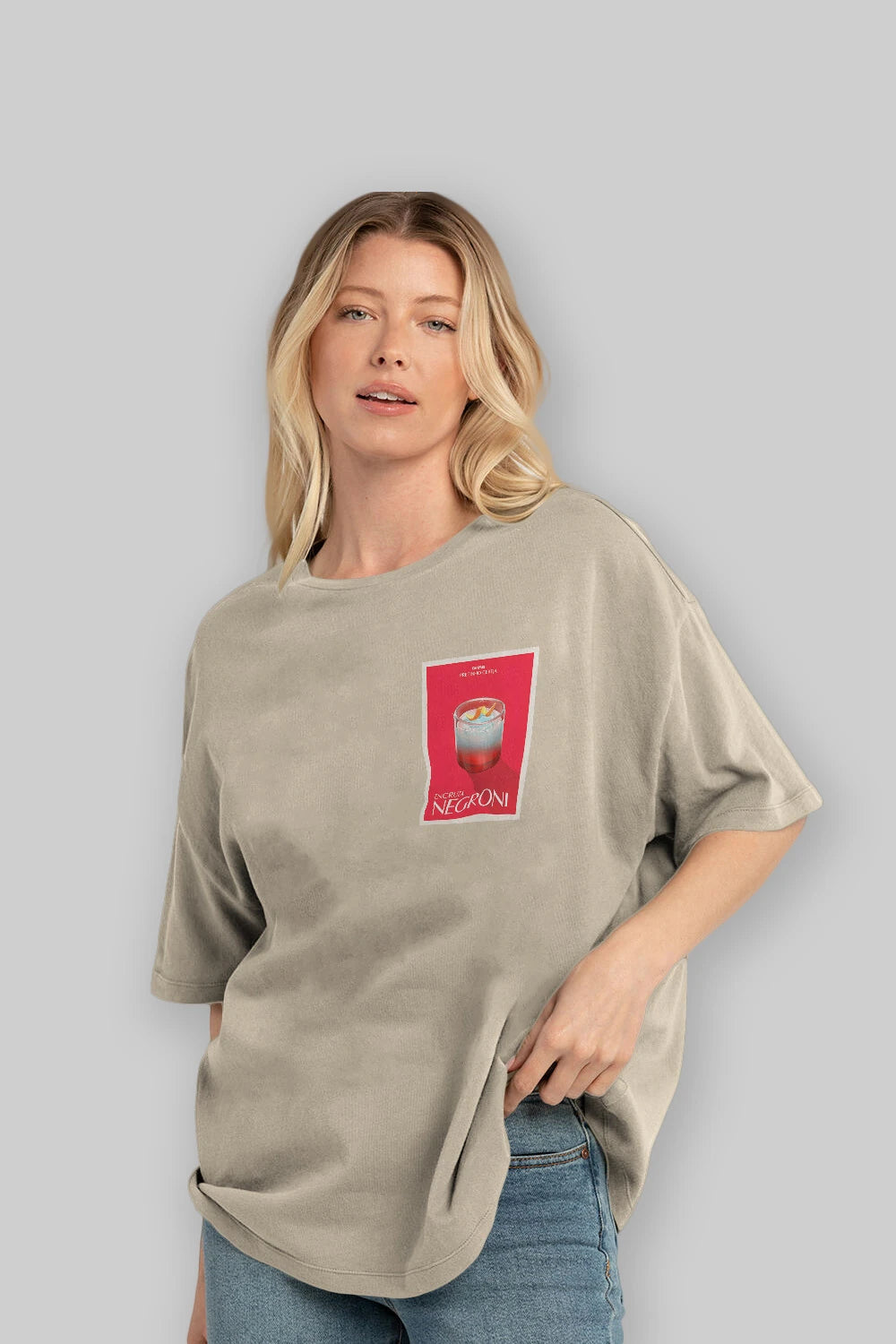 Encruza Negroni Ön Sol Baskılı Oversize t-shirt Erkek Kadın Unisex %100 Pamuk Bisiklet Yaka tişort