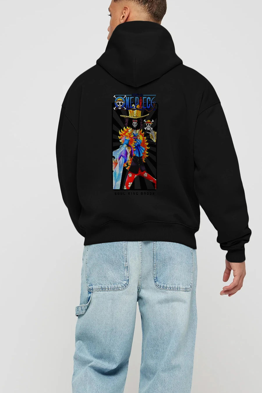 Brook Anime Arka Baskılı Hoodie Oversize Kapüşonlu Sweatshirt Erkek Kadın Unisex