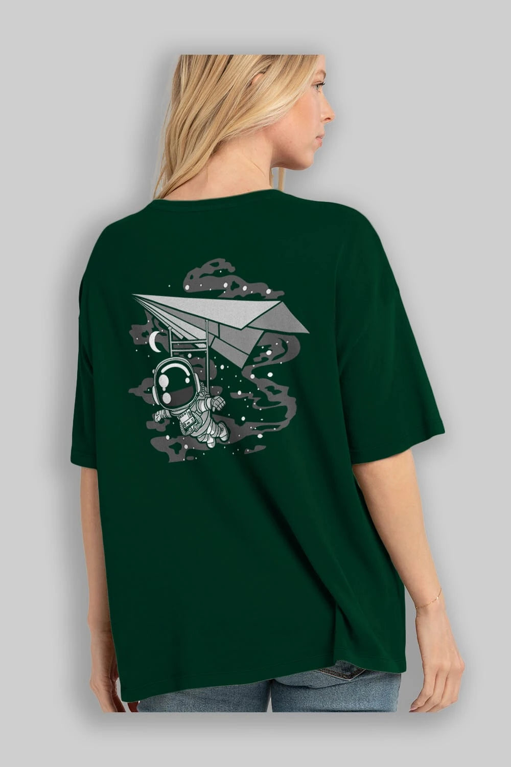 Astronaut Flying Arka Baskılı Oversize t-shirt Erkek Kadın Unisex