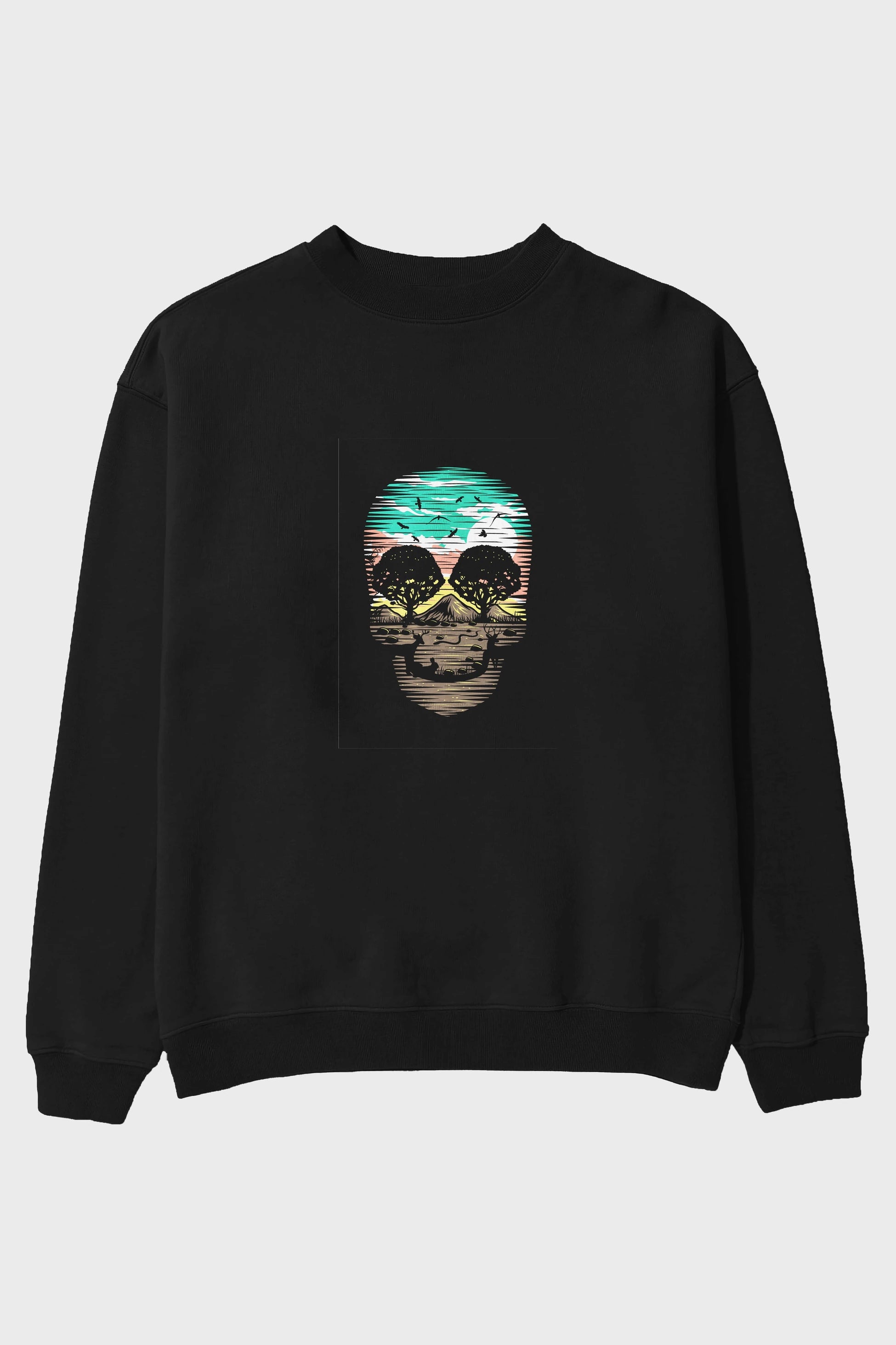 Skull Nature Ön Baskılı Oversize Sweatshirt Erkek Kadın Unisex